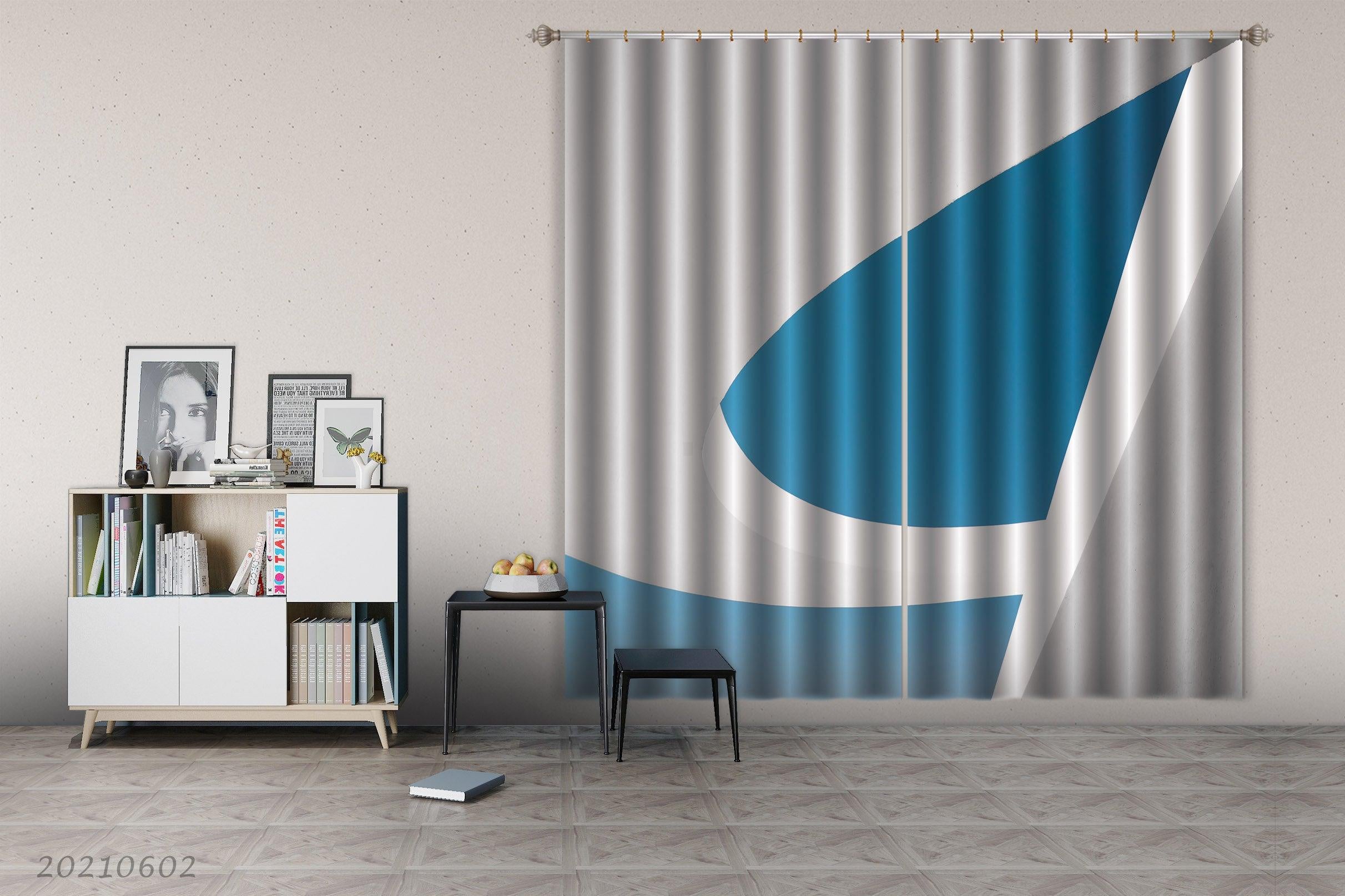 3D Abstract Geometric Blue White Pattern Curtains and Drapes GD 598- Jess Art Decoration