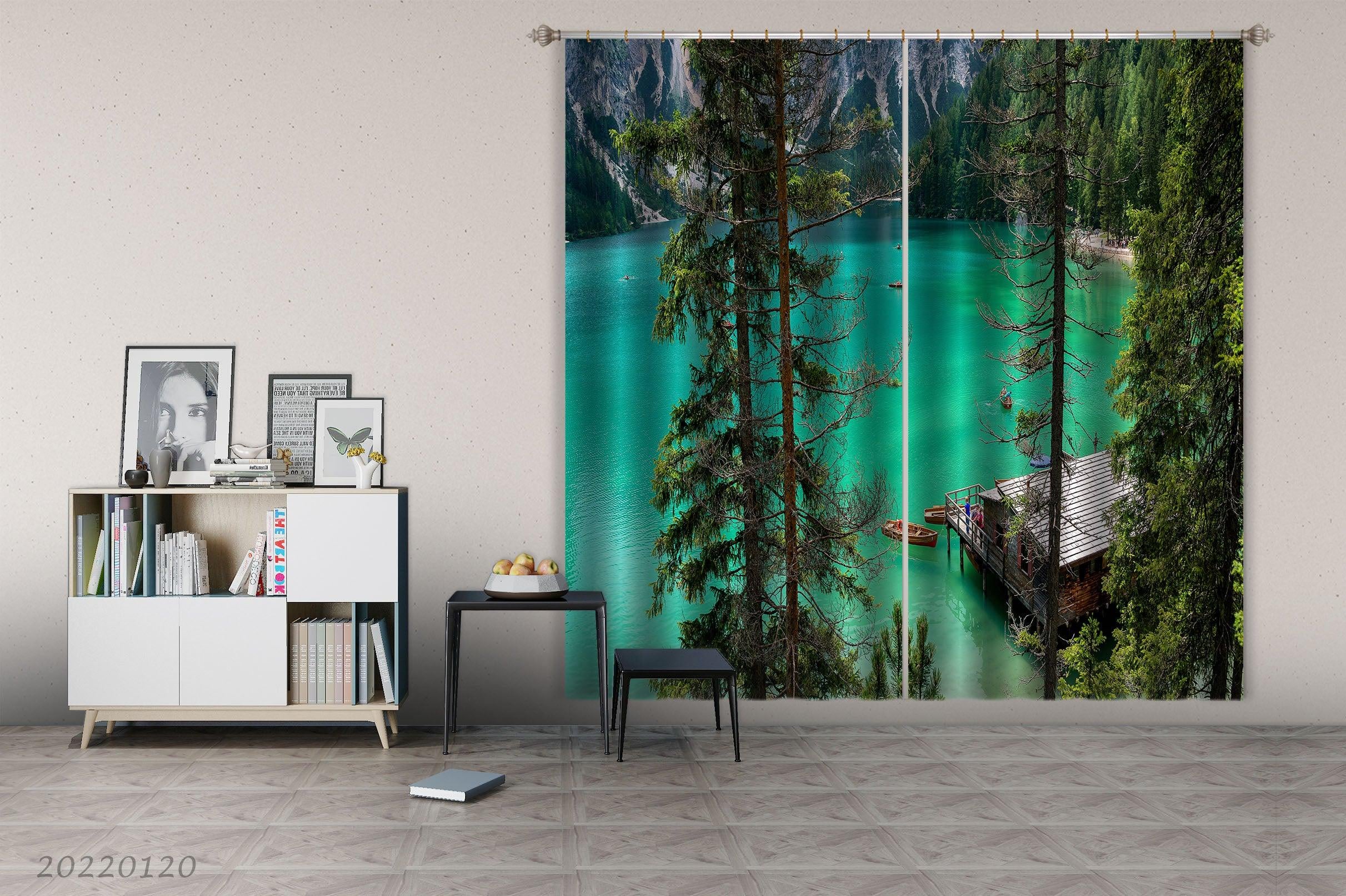 3D Mountain Green Lake Metasequoia Curtains and Drapes GD 1779- Jess Art Decoration