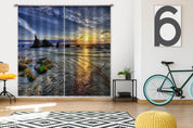 3D Sea Reef Sunrise Scenery Curtains and Drapes GD 2655- Jess Art Decoration