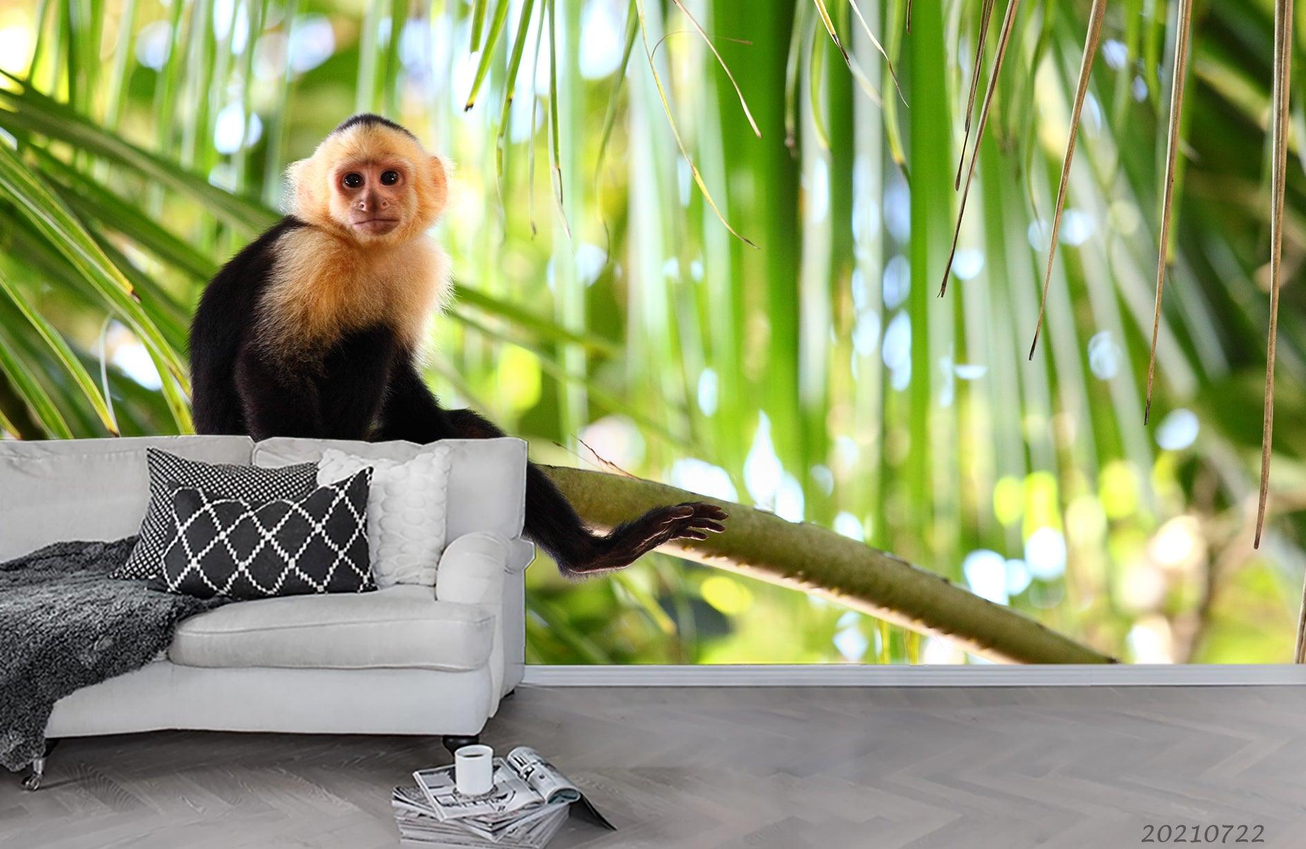 3D Tropical Jungle Palm Monkey Wall Mural Wallpaper LQH 107- Jess Art Decoration
