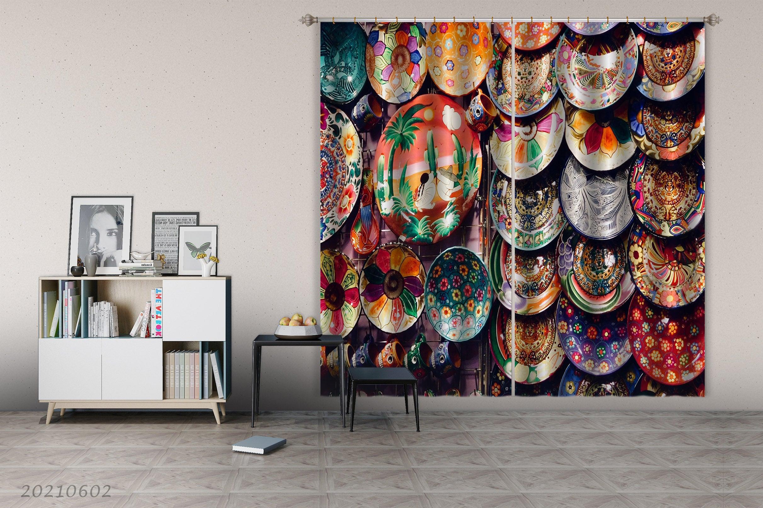 3D Abstract Artistic Hand Drawn Plate Curtains and Drapes GD 547- Jess Art Decoration