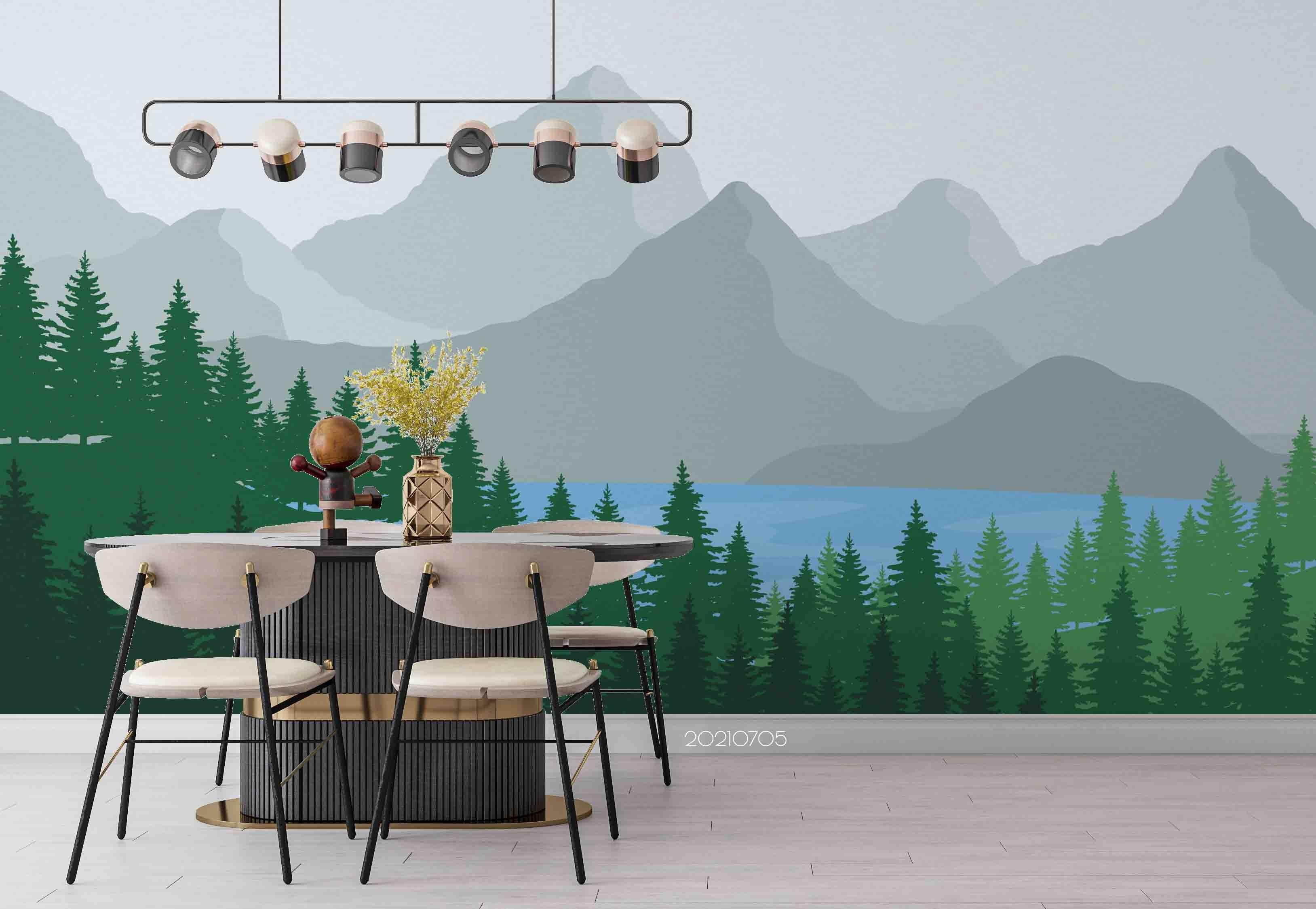 3D Hand Drawn Mountain Forest Lake Wall Mural Wallpaper LQH 45- Jess Art Decoration