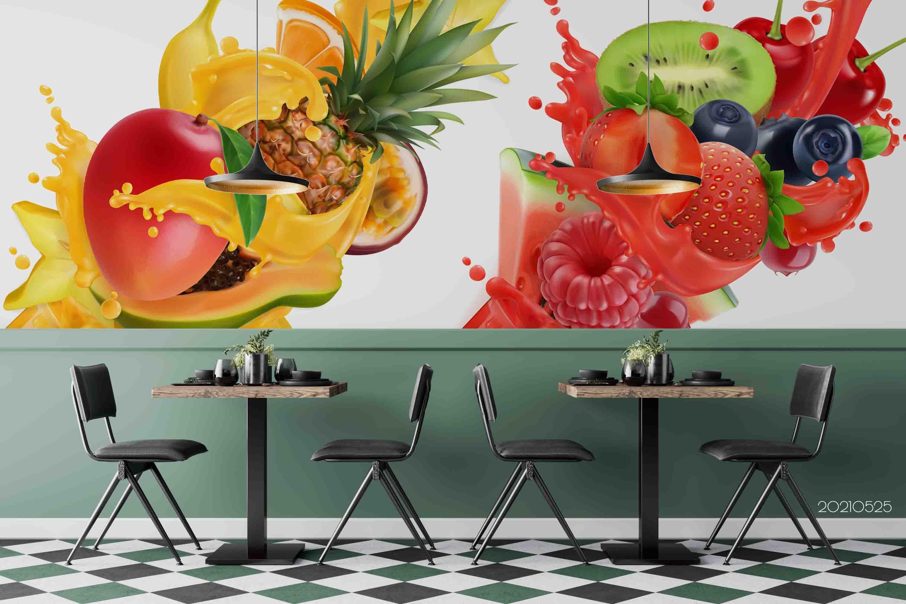 3D Tropical Fruits Burst Mixed Juice Yellow Red Wall Mural Wallpaper SWW40- Jess Art Decoration