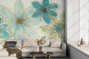 3D Teal Floral Watercolor Wall Mural Wallpaper GD 2667- Jess Art Decoration