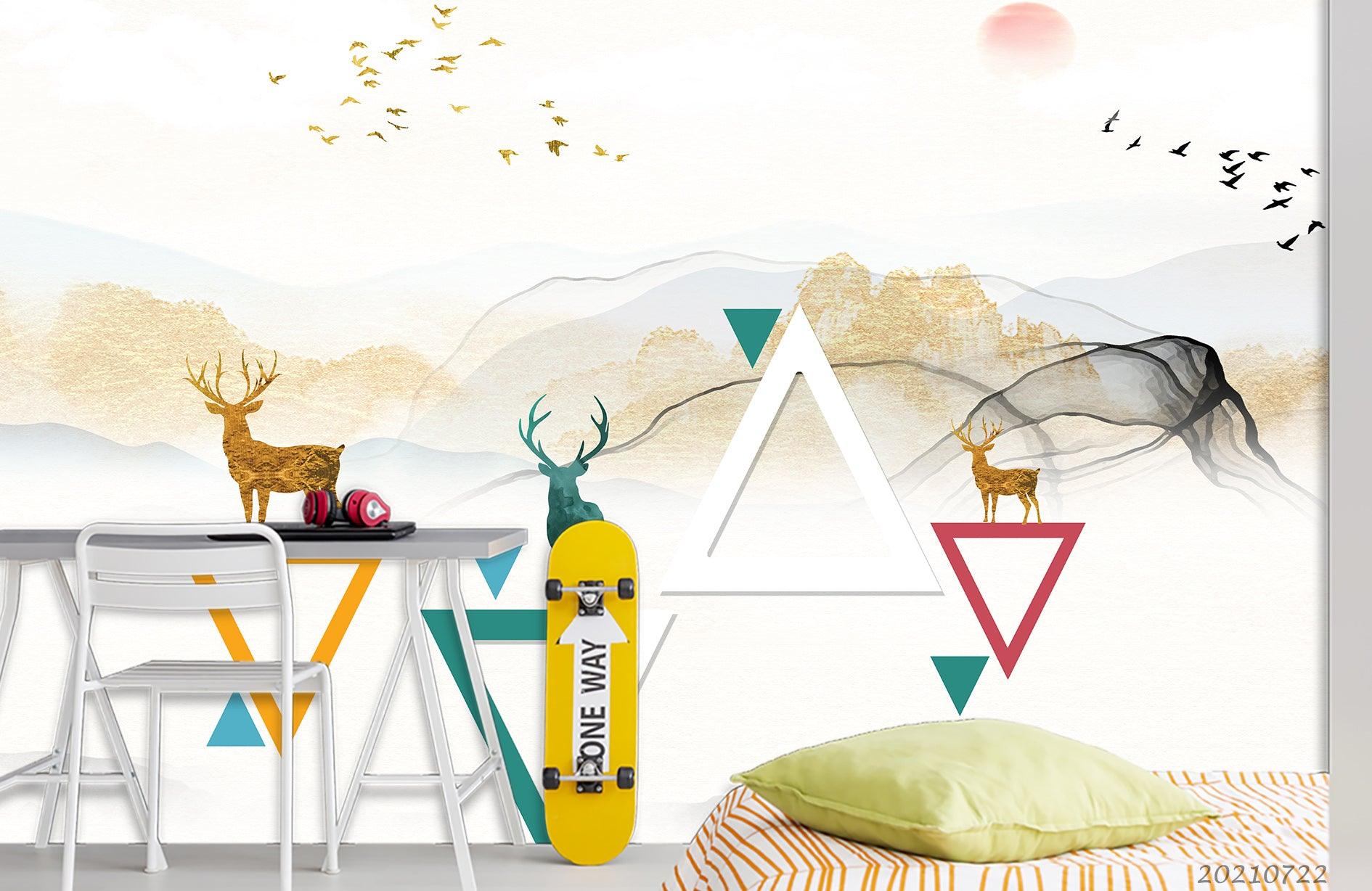 3D Abstract Mountain Forest Elk Landscape Wall Mural Wallpaper LQH 218- Jess Art Decoration