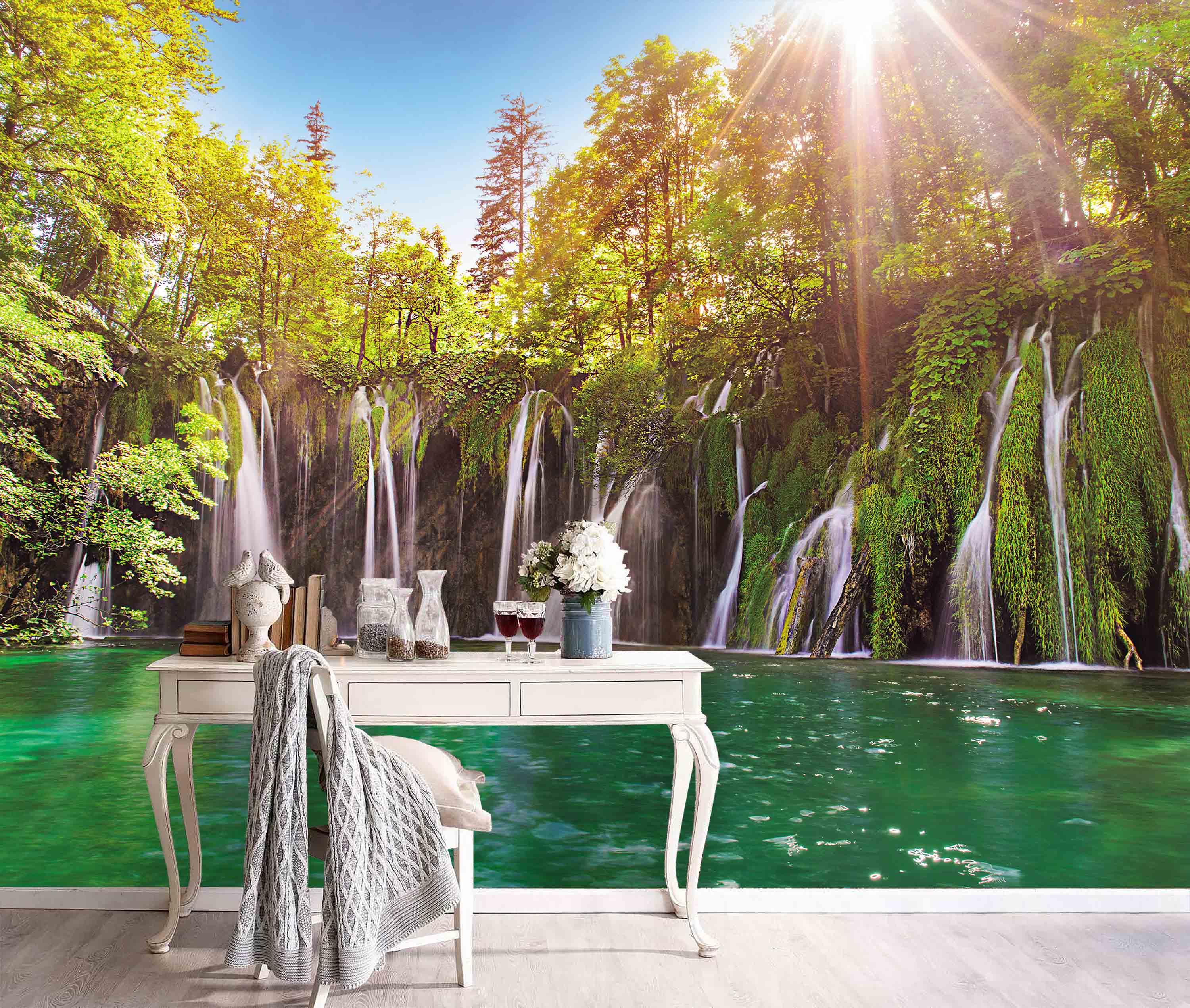 3D Waterfall Forest Wall Mural Wallpaper 158- Jess Art Decoration