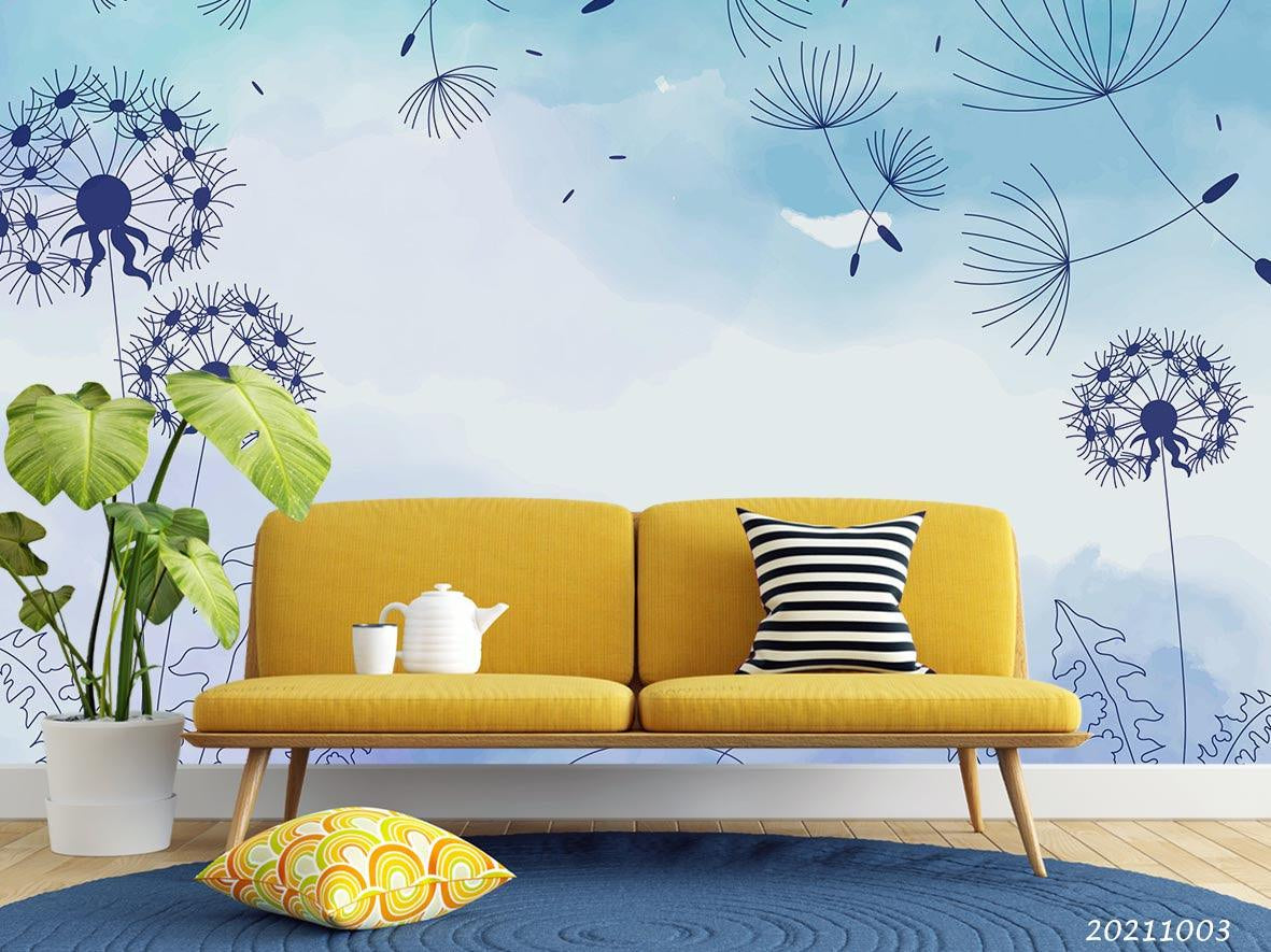 3D Watercolor Dandelion Floral Wall Mural Wallpaper LQH 393- Jess Art Decoration
