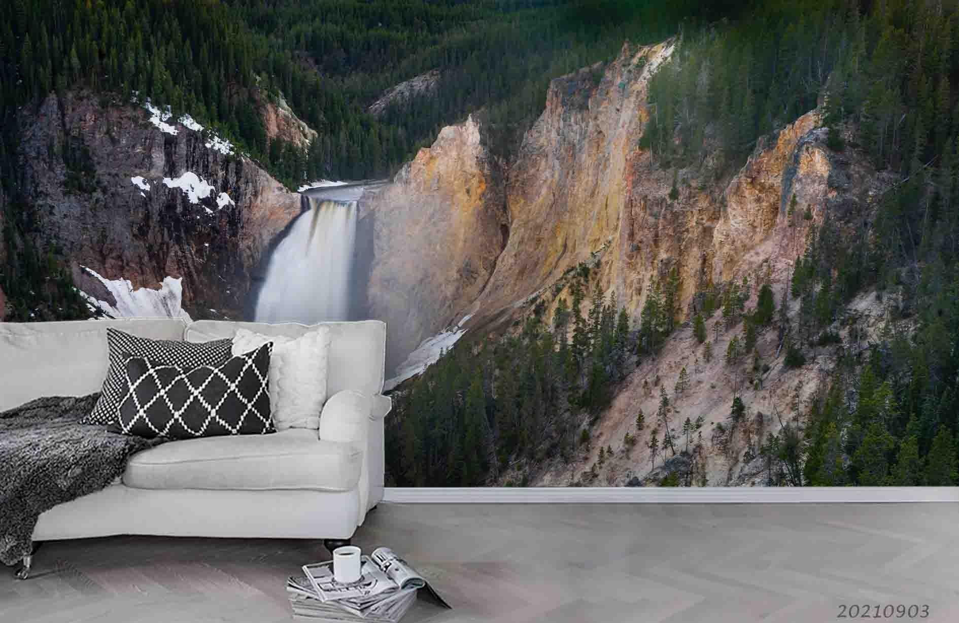 3D Waterfall Forest Nature Landscape Wall Mural Wallpaper LQH 204- Jess Art Decoration