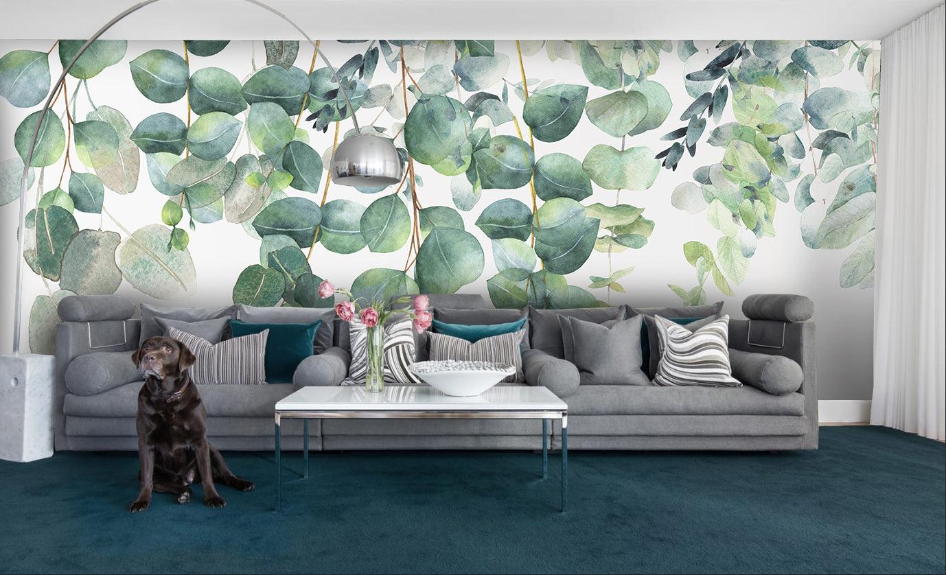 3D Watercolor Green Leaf Wall Mural Wallpaper LQH 33- Jess Art Decoration