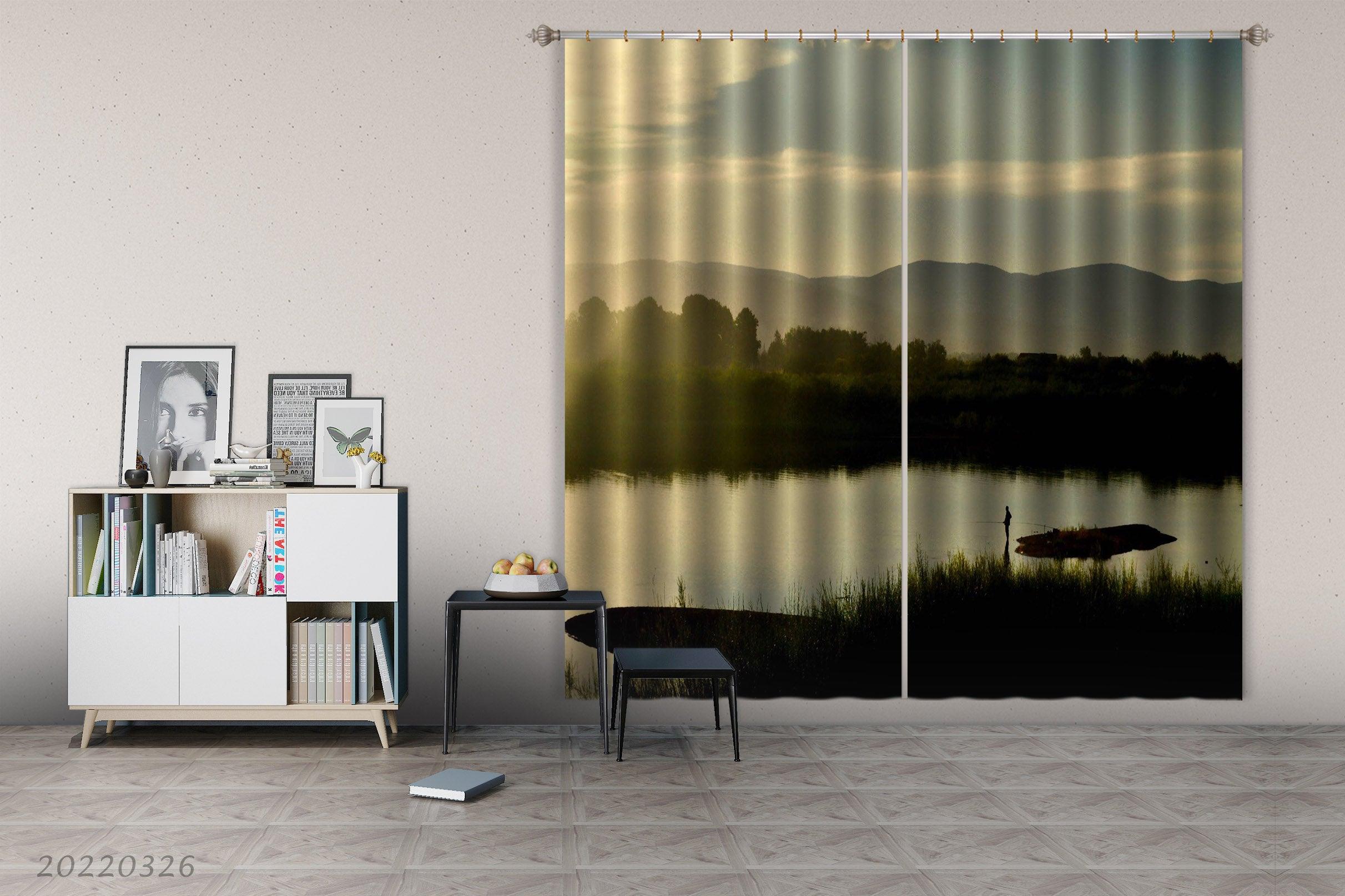 3D Landscape River Woods Dusk Curtains and Drapes GD 2975- Jess Art Decoration