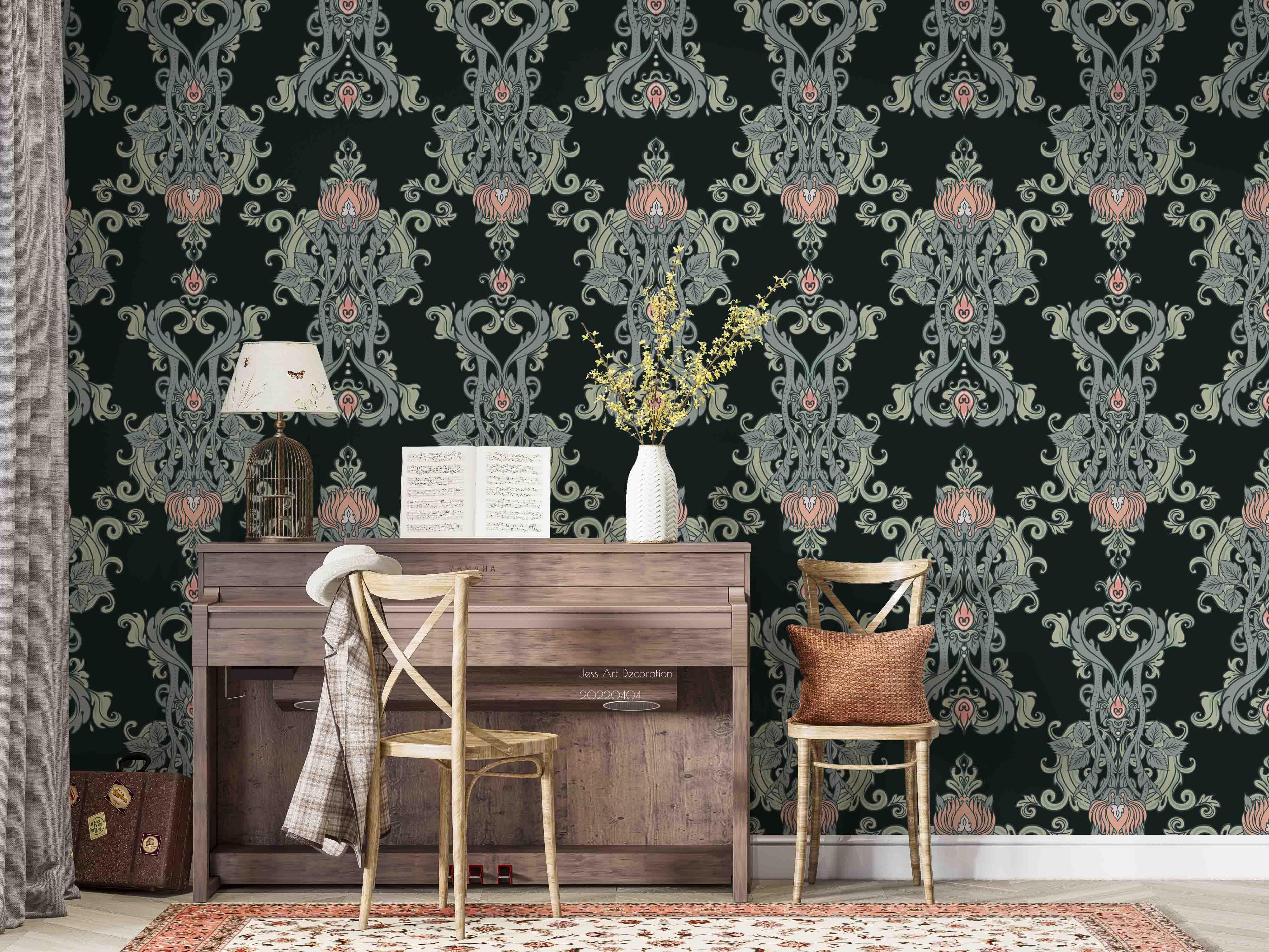 3D European Retro Floral Black Background Wall Mural Wallpaper GD 3951- Jess Art Decoration