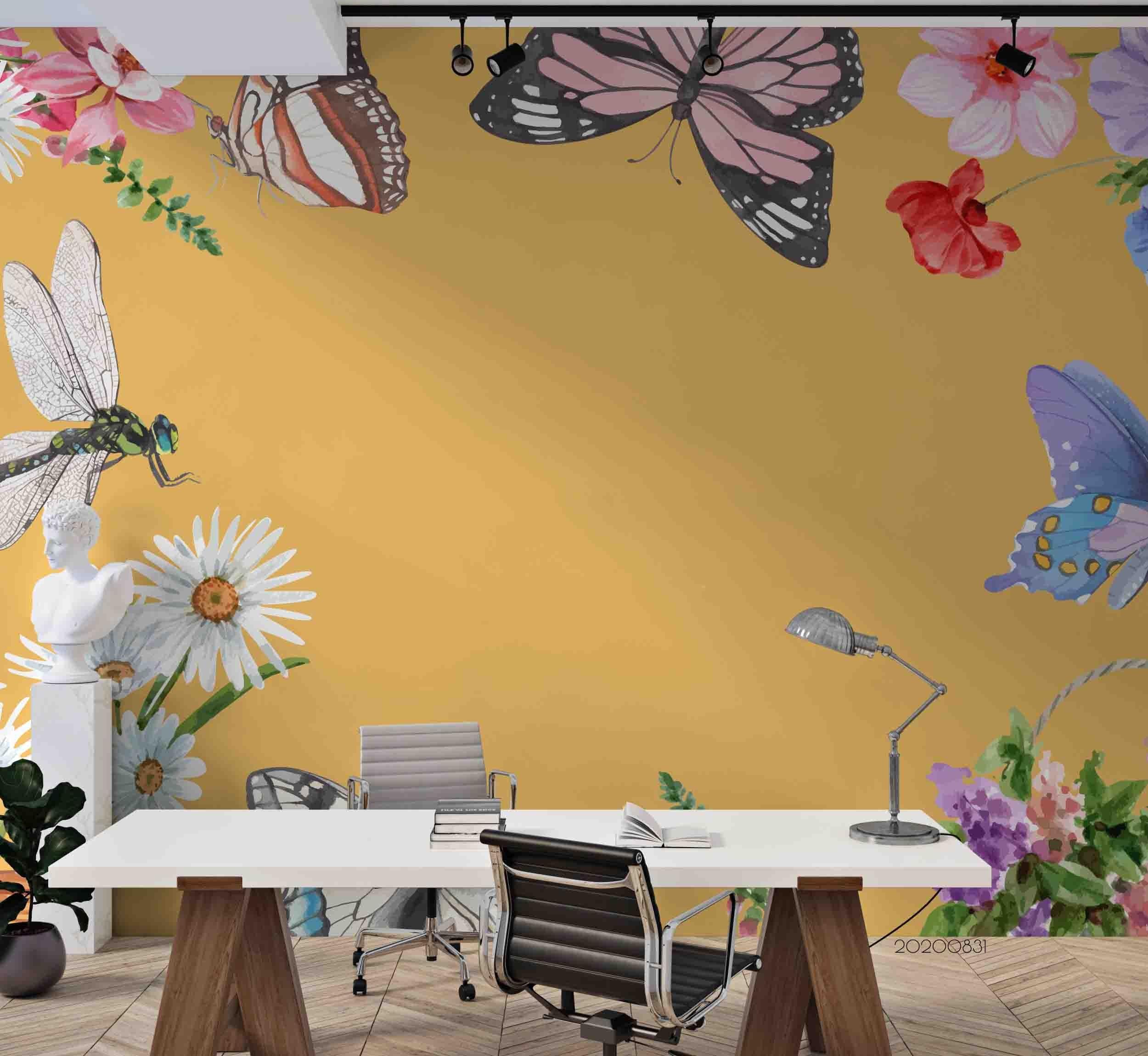 3D Oil Painting Floral Butterfly Dragonfly Wall Mural Wallpaper LXL 1446- Jess Art Decoration