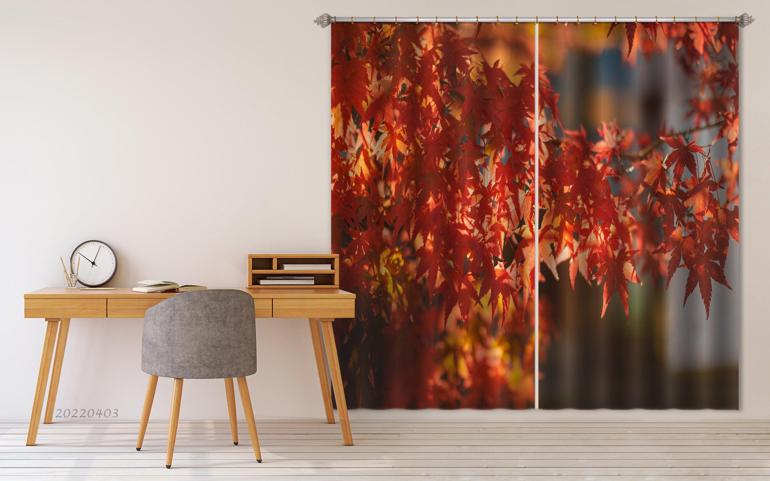 3D Autumn Red Maple Leaf Scenery Curtains and Drapes GD 3399- Jess Art Decoration