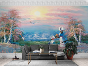 3D Hand-painted Rural Girl Forest Bird Wall Mural Wallpaper SWW5084- Jess Art Decoration