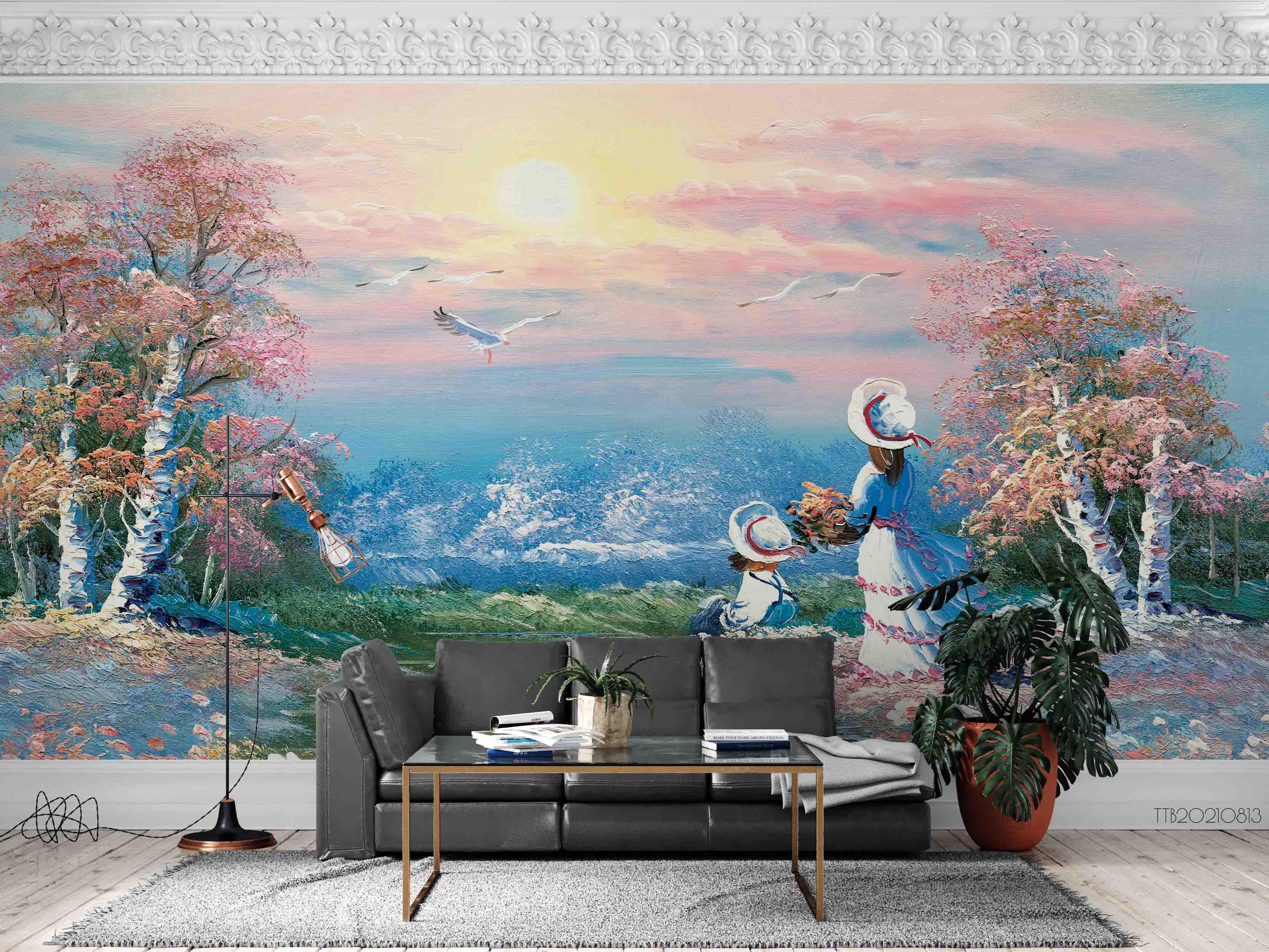 3D Hand-painted Rural Girl Forest Bird Wall Mural Wallpaper SWW5084- Jess Art Decoration