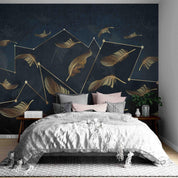 3D Medal Line Feather Dark Blue Wall Mural Wallpaper LXL- Jess Art Decoration