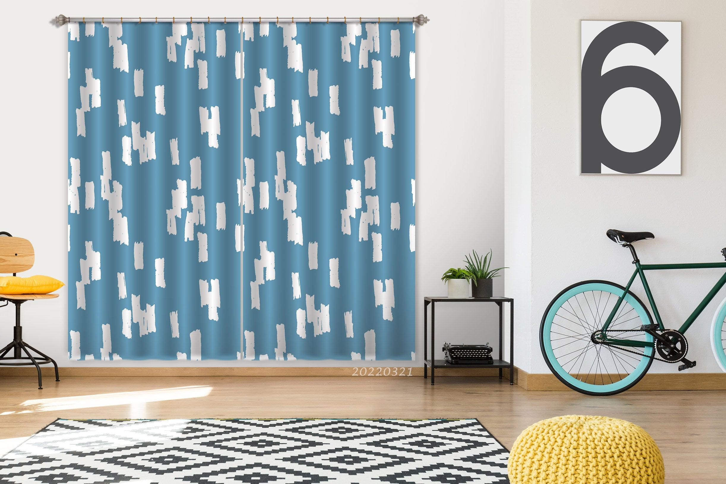 3D White Texture Blue Background Curtains and Drapes GD 3147- Jess Art Decoration