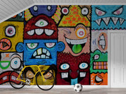 3D Strange Face Graffiti colourful strange face graffiti wall mural wallpaper for kids room - view 4
