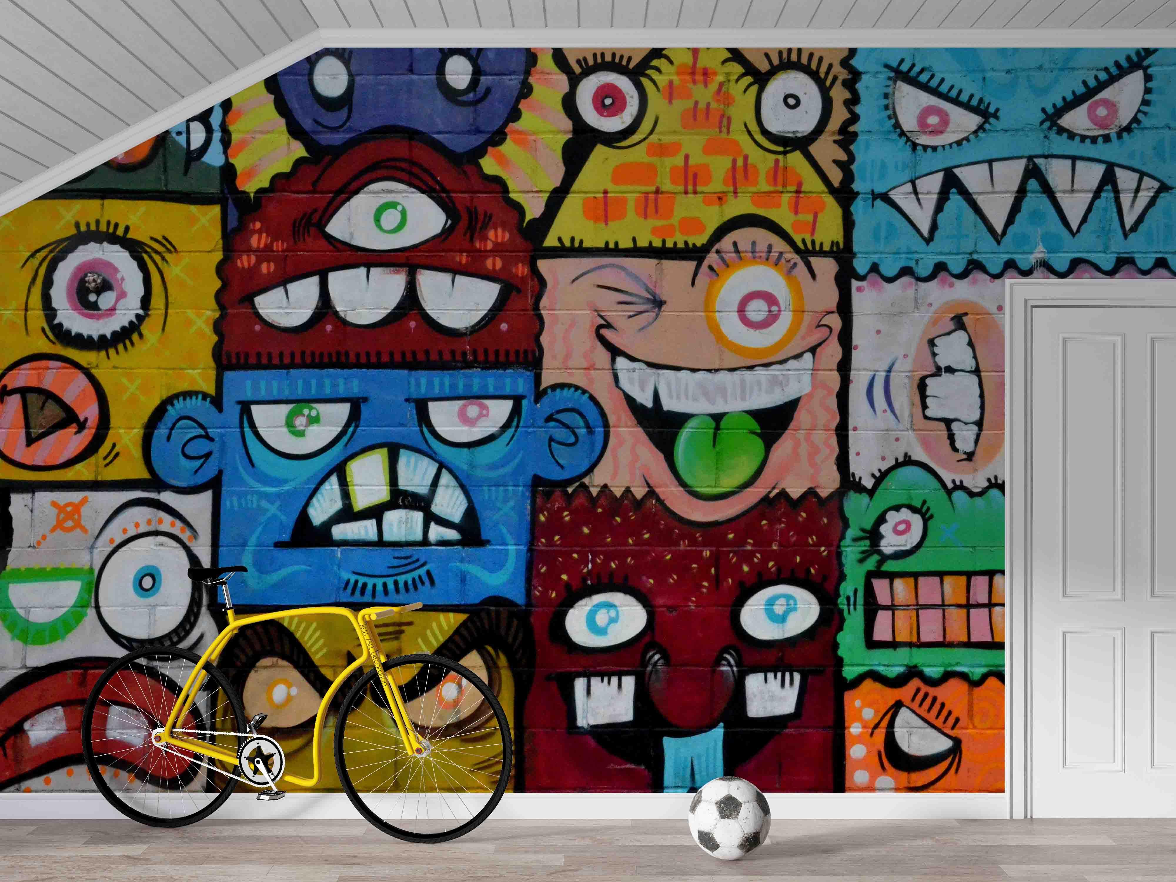 3D Strange Face Graffiti colourful strange face graffiti wall mural wallpaper for kids room - view 4