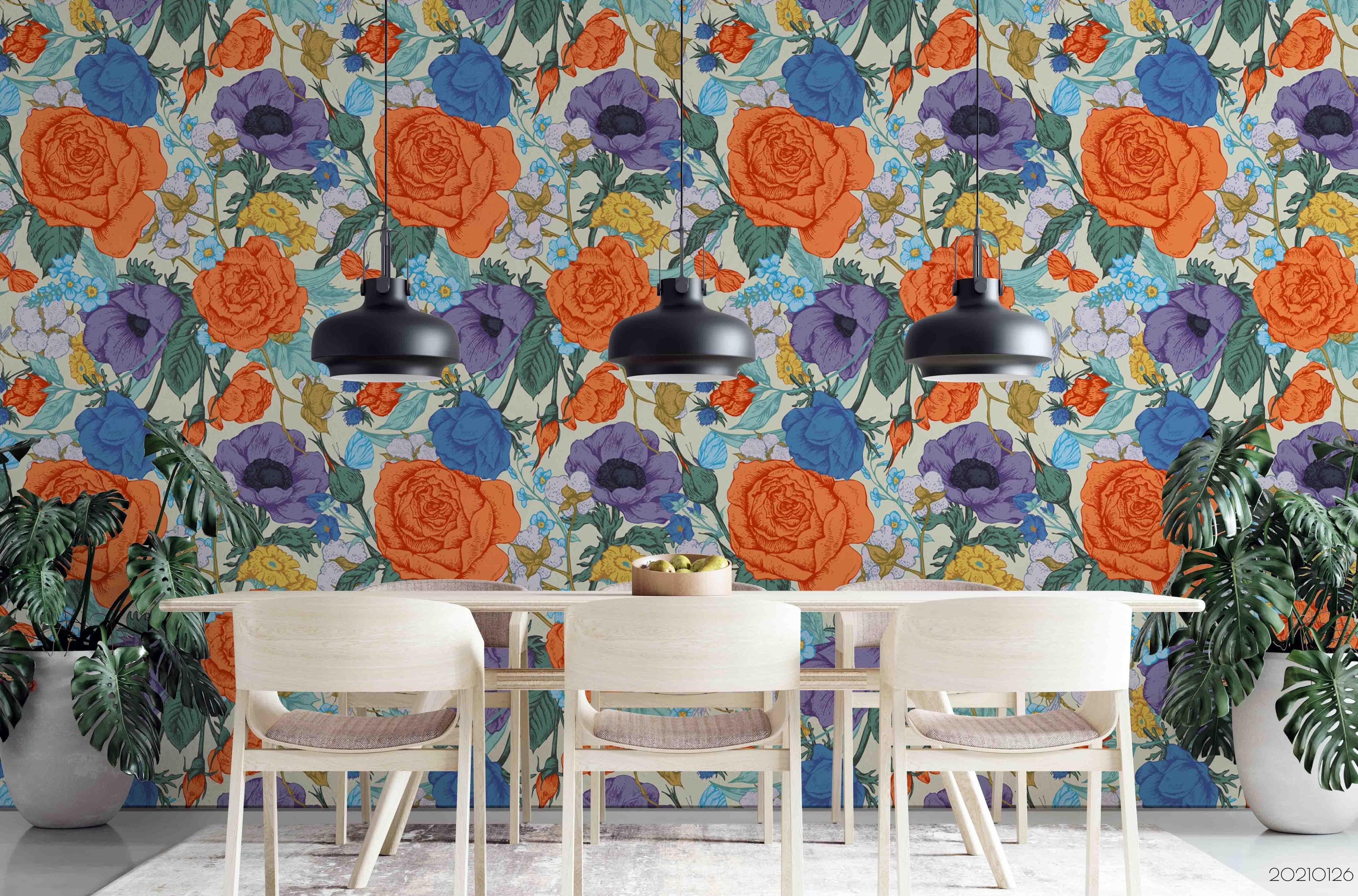 3D Hand Drawn Color Rose Floral Wall Mural Wallpaper LQH 63- Jess Art Decoration