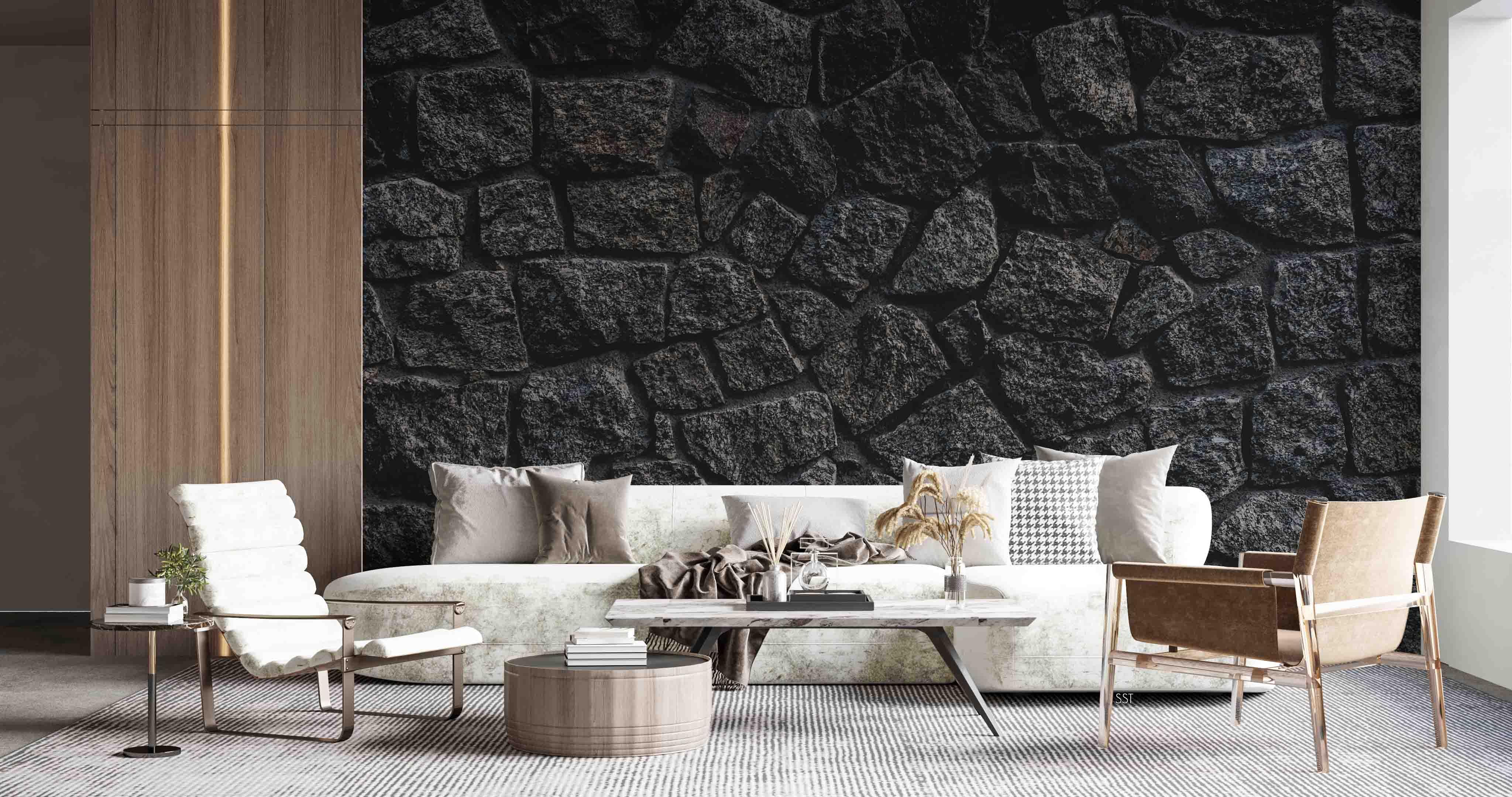 3D Black Rock Texture black stone rock texture wall mural wallpaper for dining room - view 4