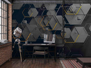 3D Black Geometric Hexagon Wall Mural Wallpaper  SWW  205- Jess Art Decoration