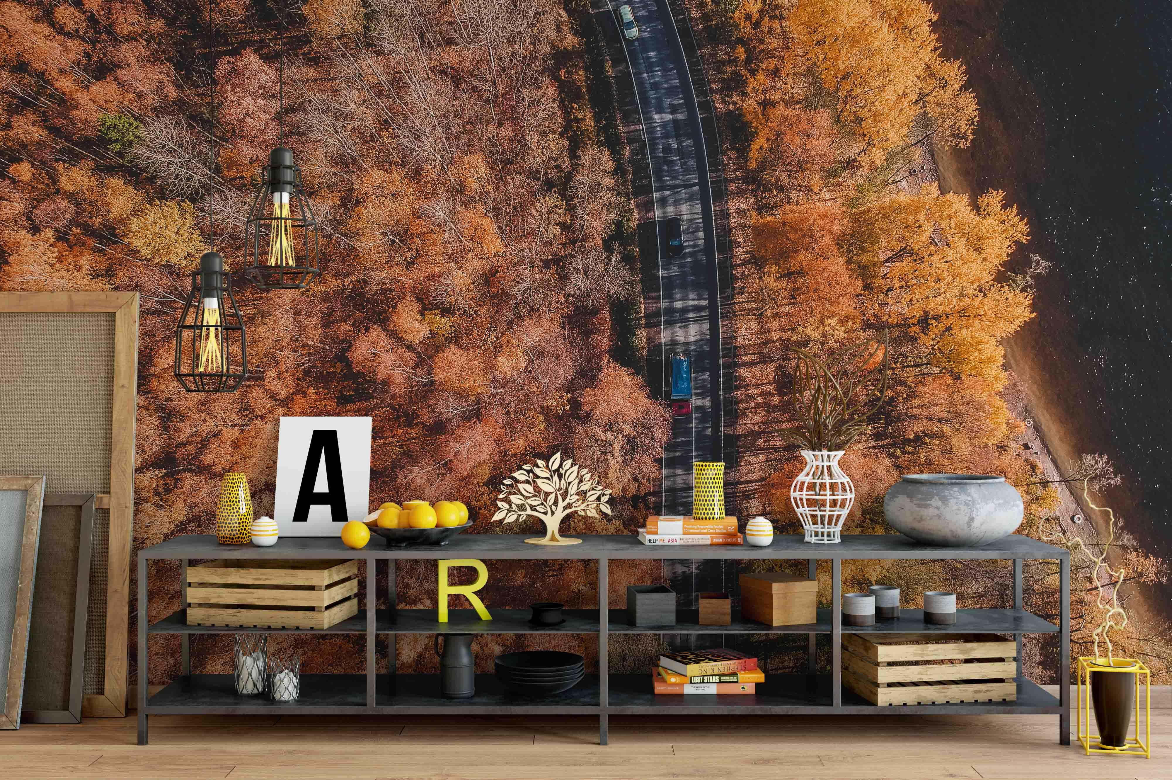 3D autumn forest road wall mural wallpaper 2- Jess Art Decoration