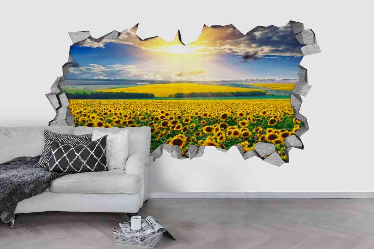 3D Sunflower Field Damage Wall Mural Wallpaper 71- Jess Art Decoration