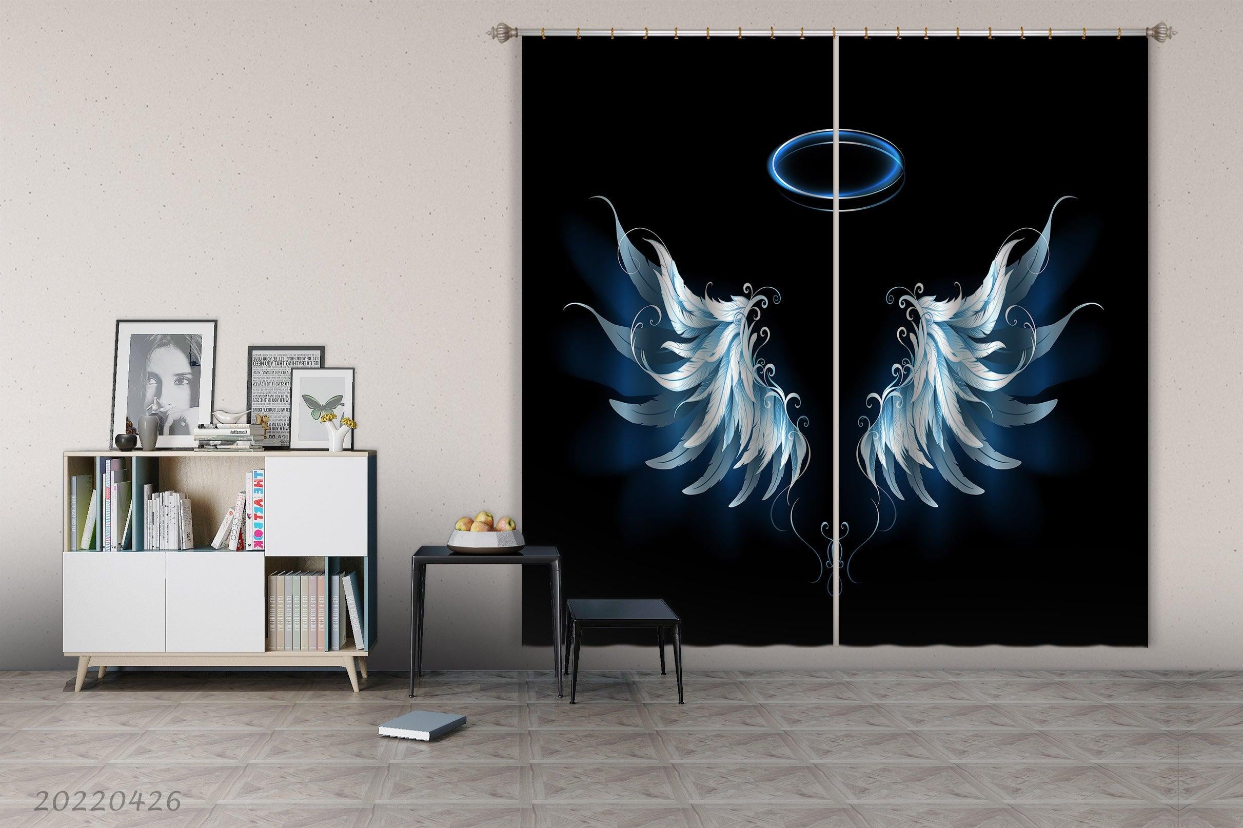 3D Wing Feather Pattern Aperture Curtains and Drapes GD 4848- Jess Art Decoration