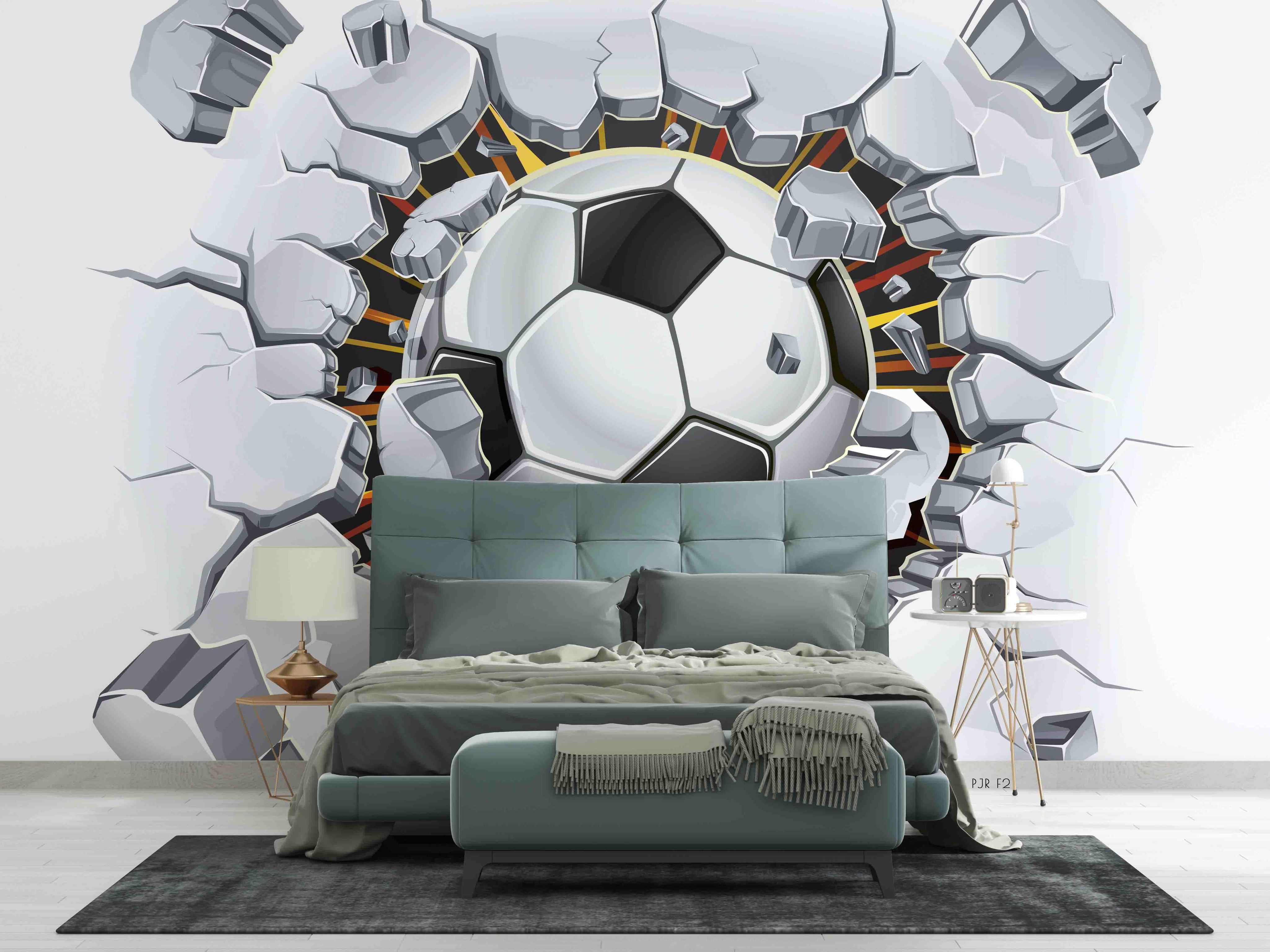 3D Cartoon Football Breaking Wall Painting Mural Wallpaper WJ 1397- Jess Art Decoration