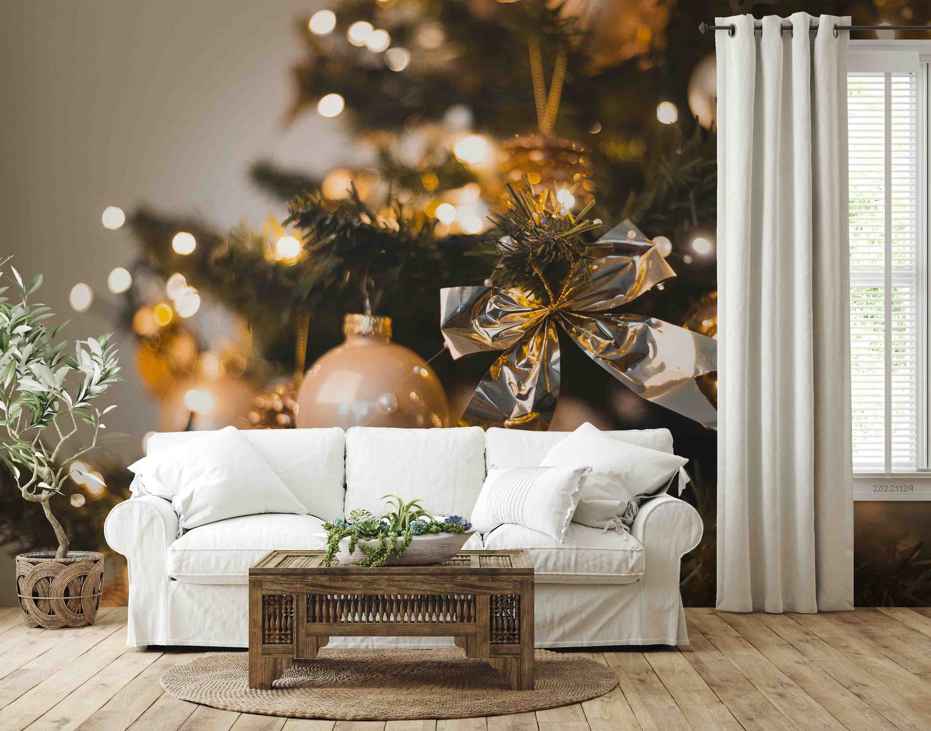 3D Beautiful String Lights Hanging Christmas Tree Wall Mural Wallpaper GD 2111- Jess Art Decoration
