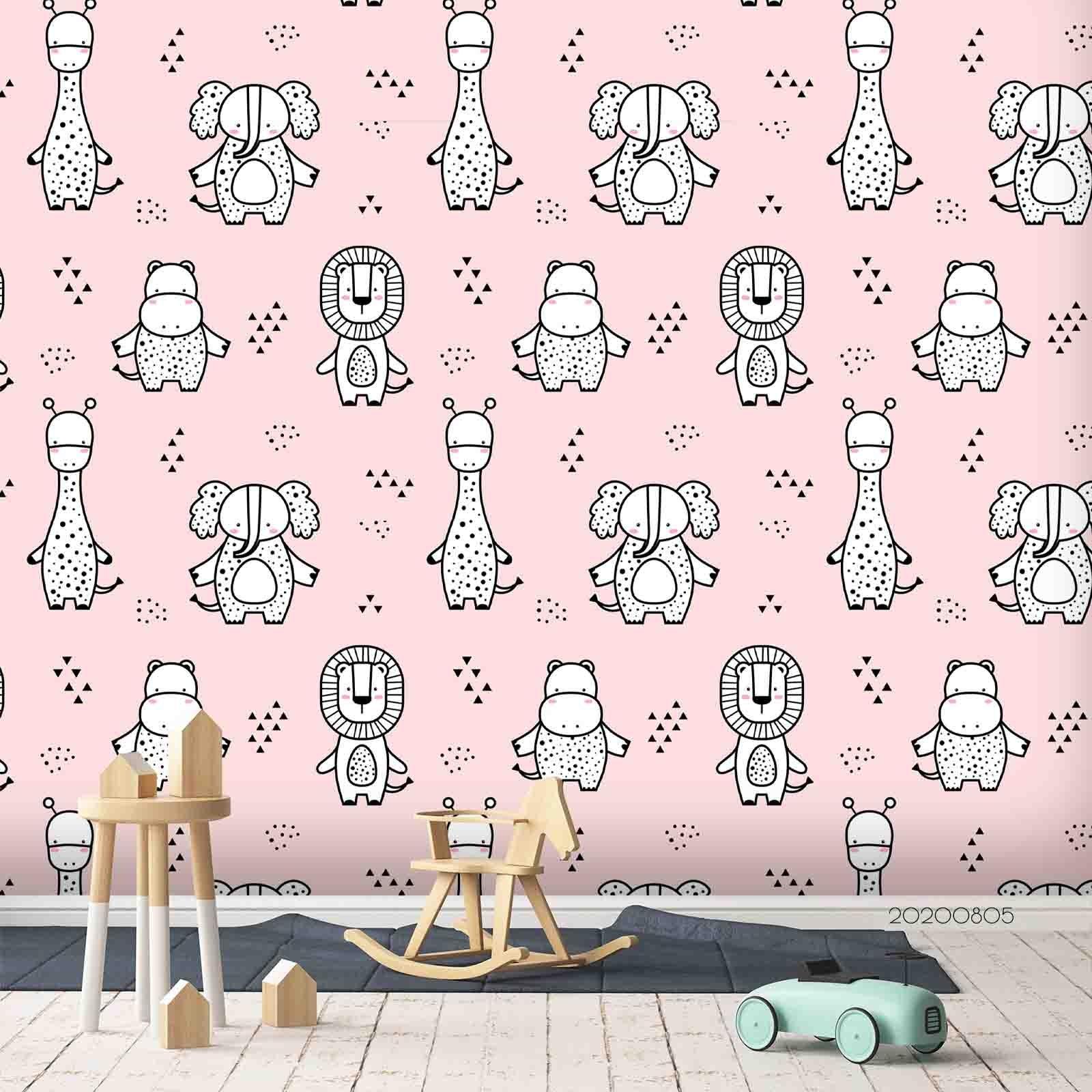 3D Pink Cartoon Animal Wall Mural Wallpaper SF 79- Jess Art Decoration