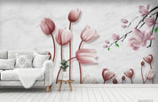 3D Hand Drawn Pink Magnolia Flower Wall Mural Wallpaper LQH 355- Jess Art Decoration