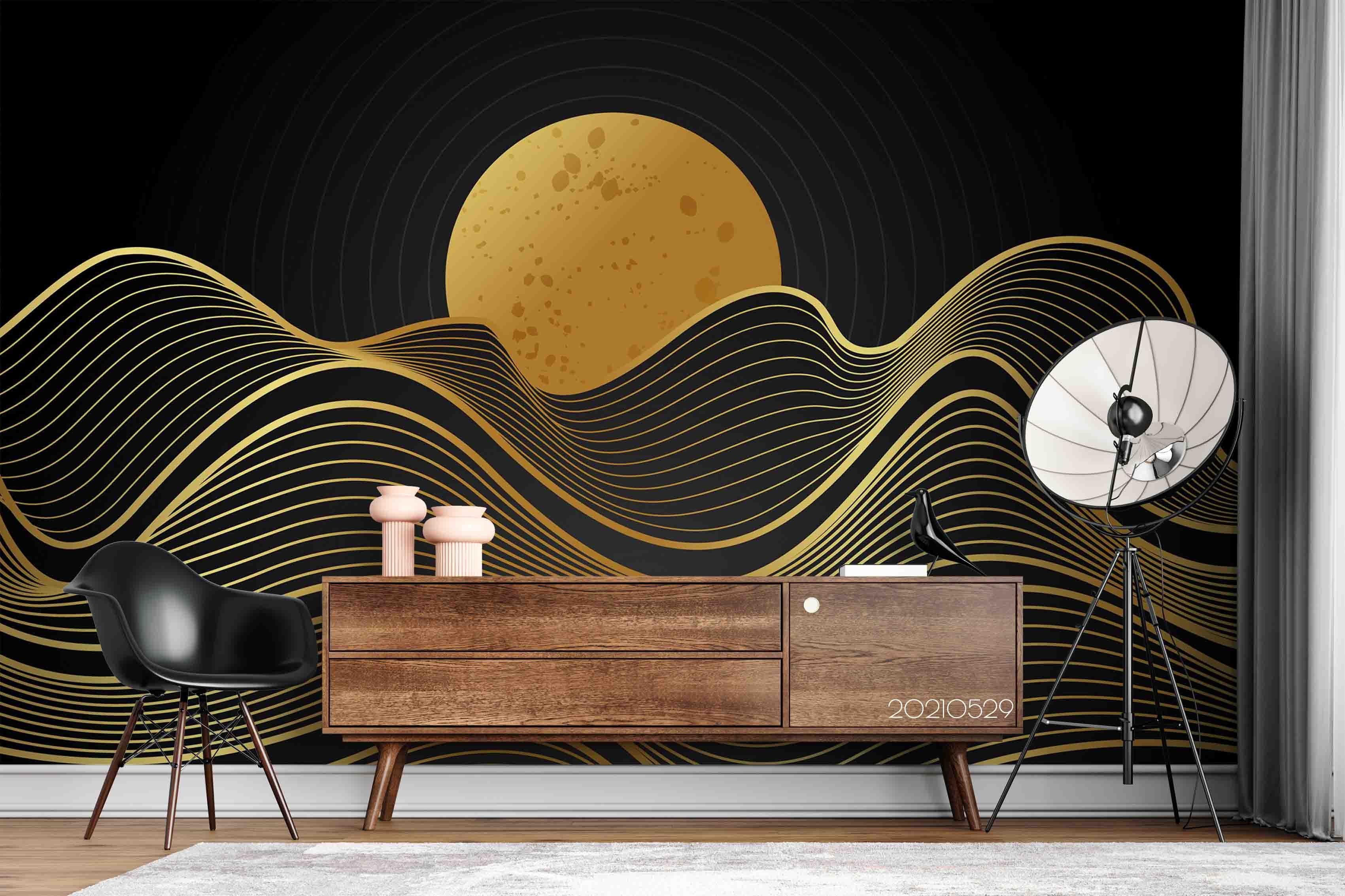 3D Gradient Golden Linear Moon Wall Mural Wallpaper SWW503- Jess Art Decoration