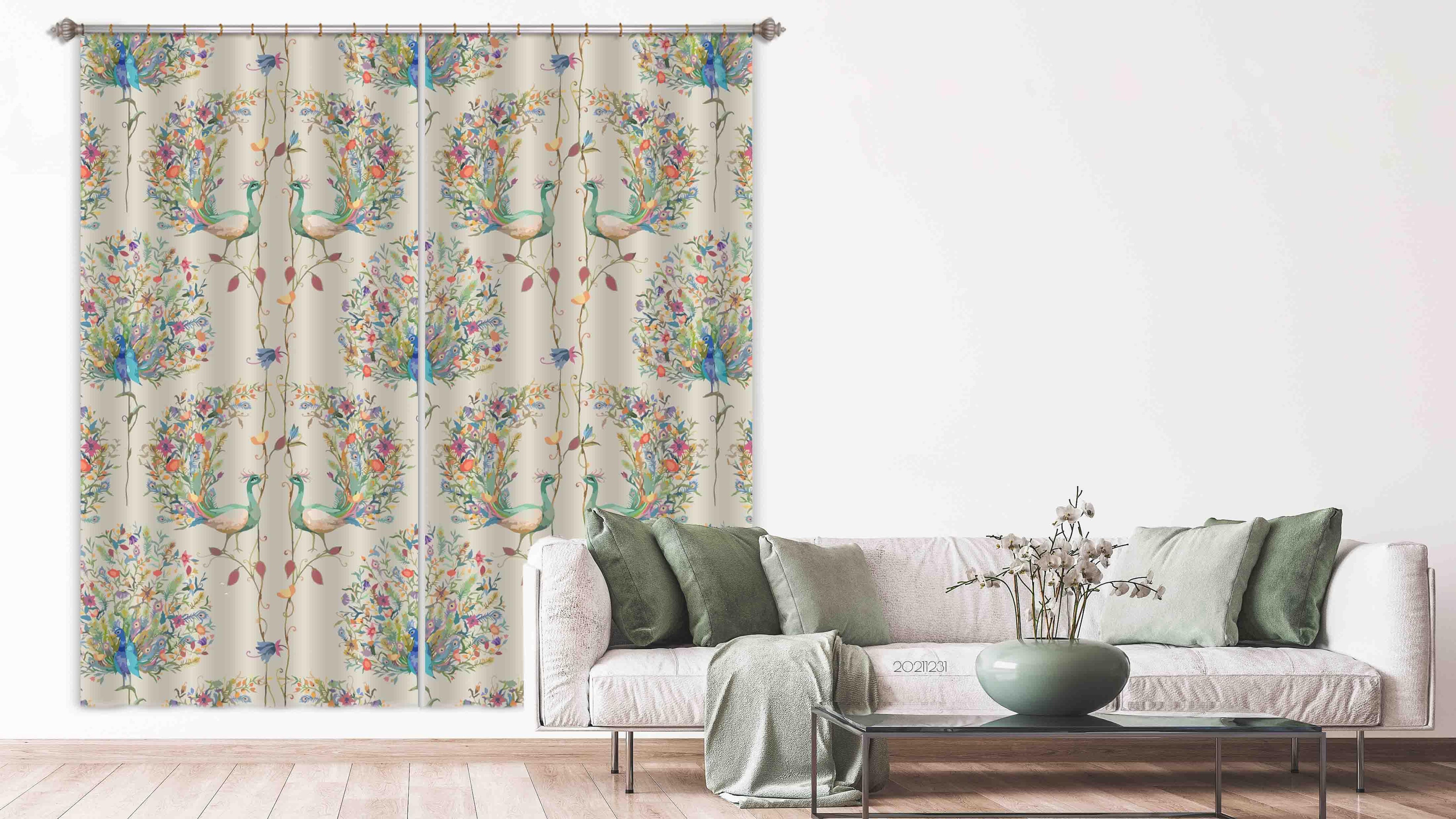 3D Vintage Peacock Floral Pattern Curtains and Drapes GD 53- Jess Art Decoration