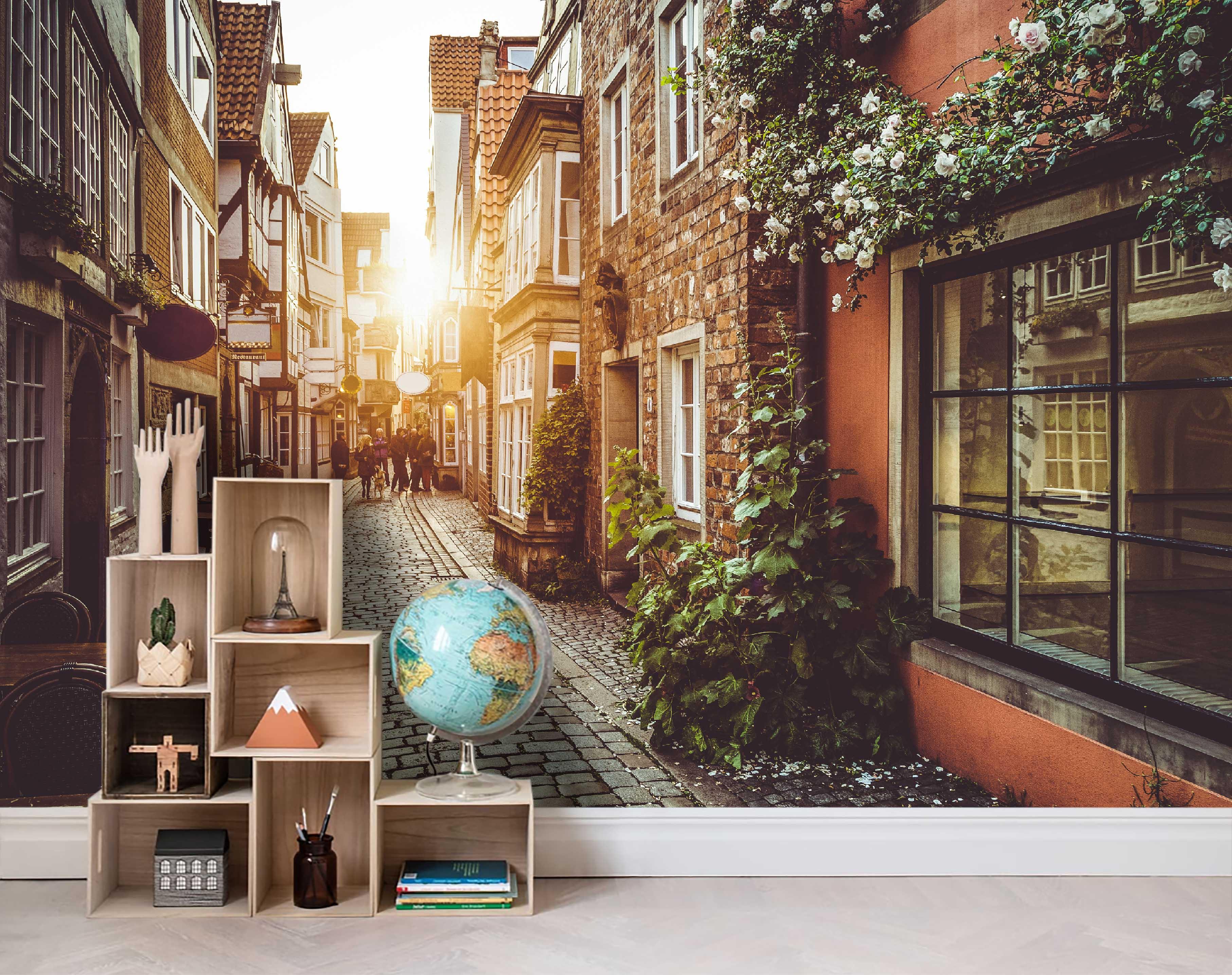 3D Street House Photo Background  Wall Mural Wallpaper 13- Jess Art Decoration