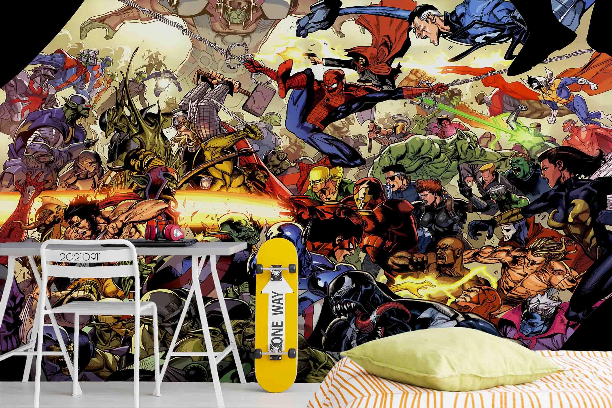 3D Super Heroes Anime Wall Texture Wall Mural Wallpaper LQH 754- Jess Art Decoration
