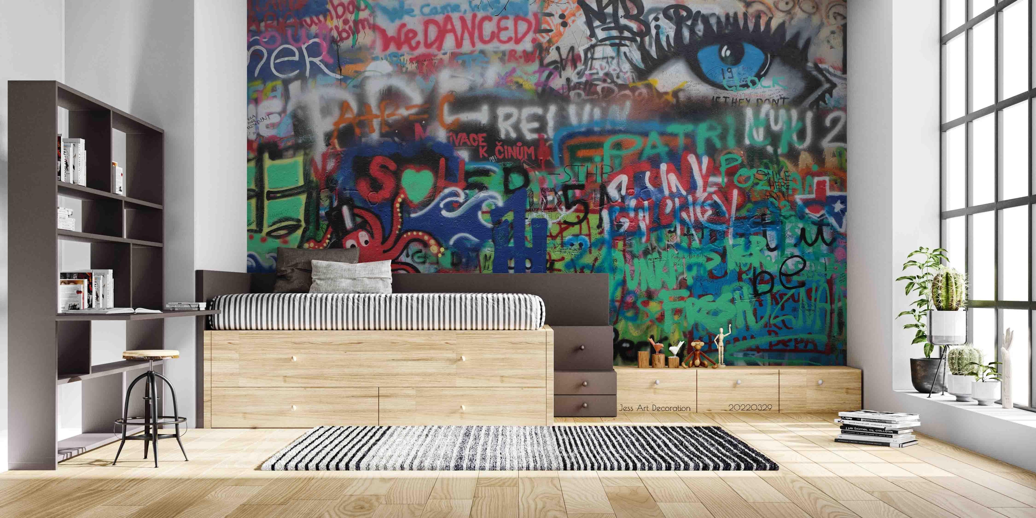 3D Abstract Art Graffiti Alphabet Eye Wall Mural Wallpaper GD 4082- Jess Art Decoration