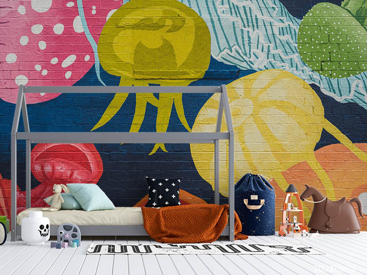3D Hand Drawn Colored Jellyfish Doodle Wall Mural Wallpaper LQH 111- Jess Art Decoration