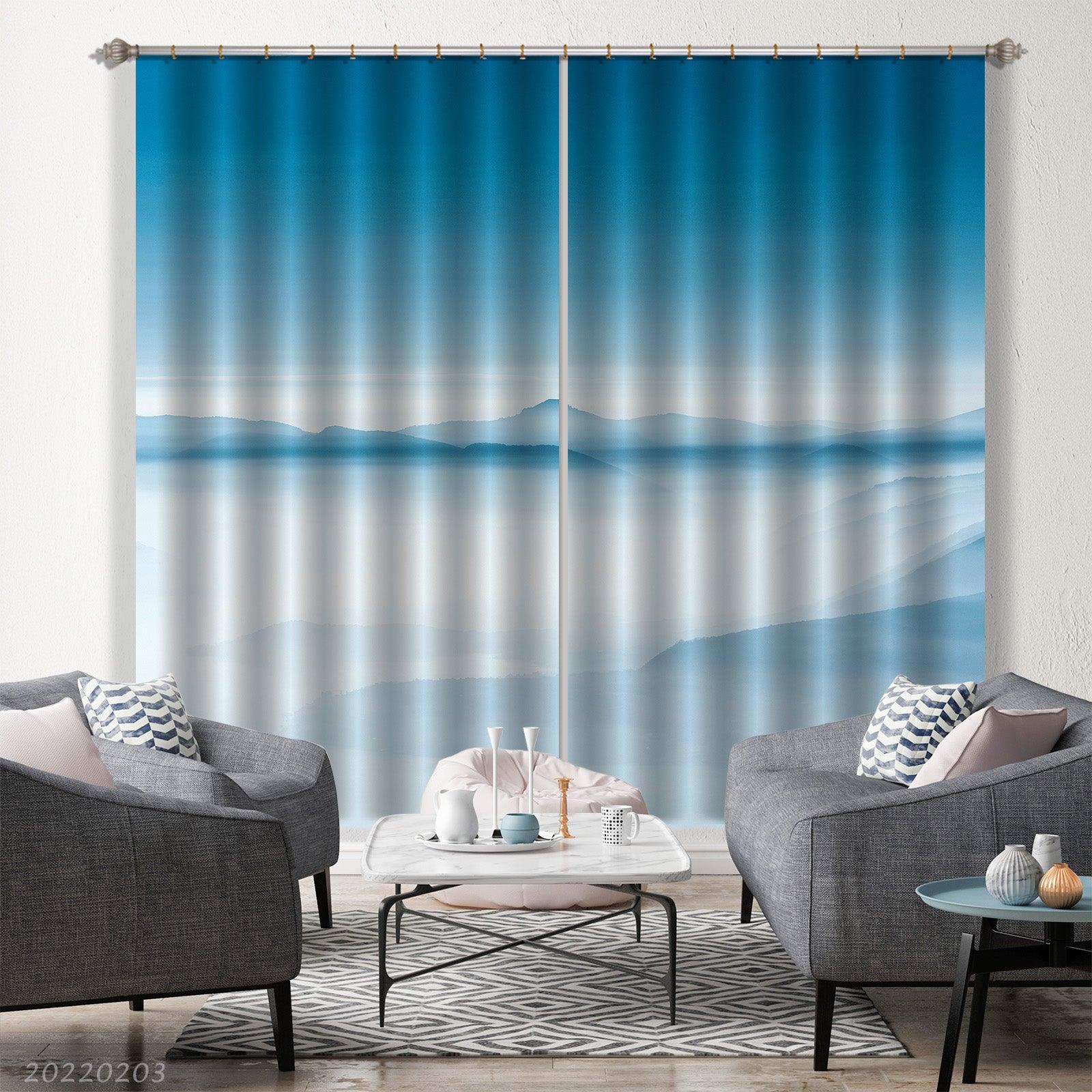 3D Abstract Blue Mountains Misty Curtains and Drapes GD 1257- Jess Art Decoration