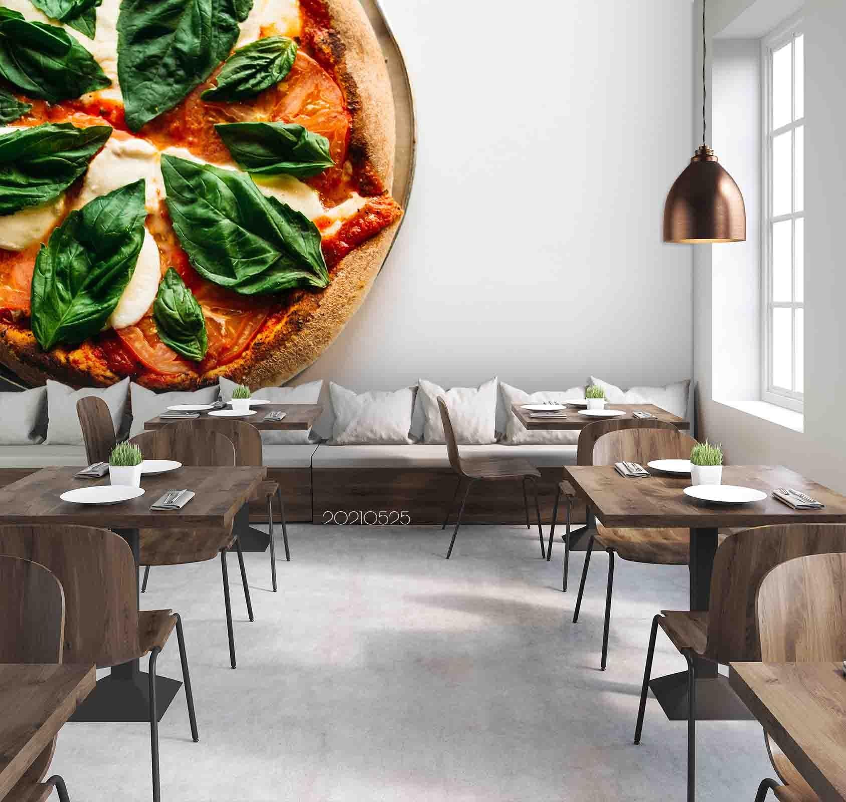3D White Walls Huge Pizza Green Leaves Wall Mural Wallpaper SWW13- Jess Art Decoration