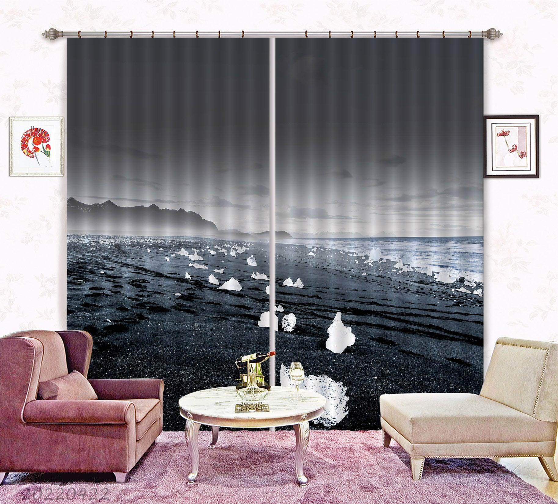 3D Landscape Ocean Beach Ice Mountain Curtains and Drapes GD 4292- Jess Art Decoration