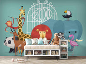 3D Safari Animal Parade cartoon safari animal mural wall mural wallpaper for playroom - view 4