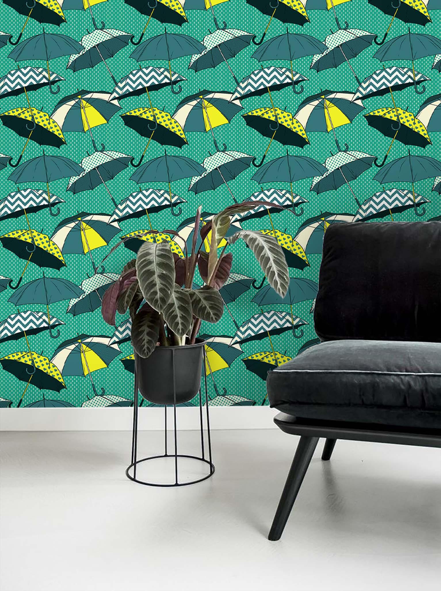 3D Umbrella Green Wall Mural Wallpaper 75- Jess Art Decoration