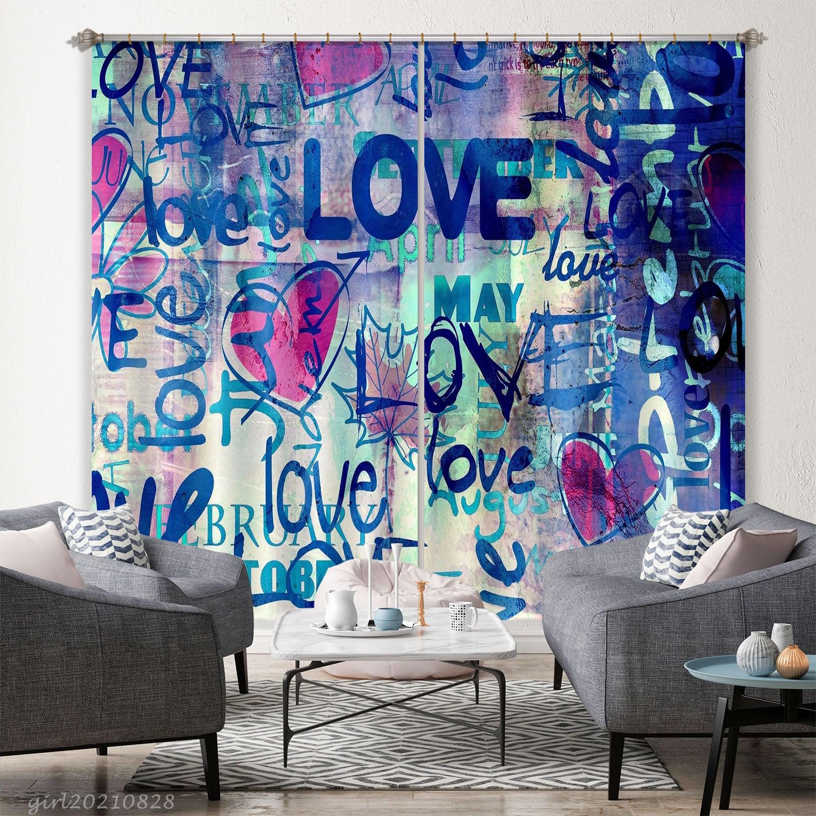 3D Abstract Graffiti Alphabet Love Curtains and Drapes LQH 74- Jess Art Decoration