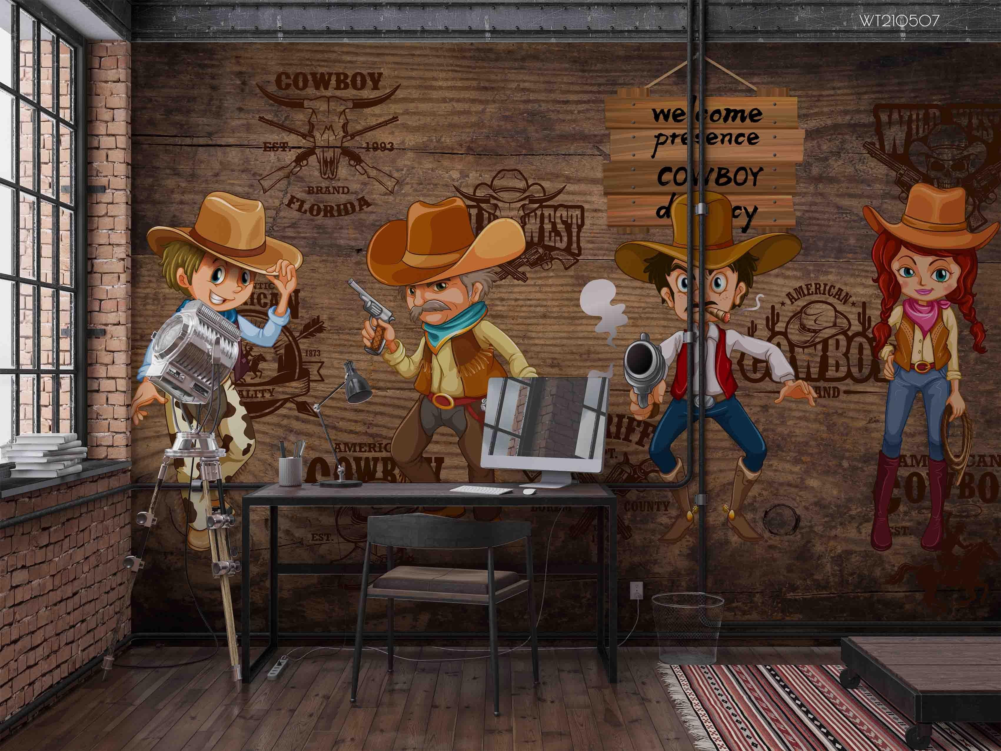 3D Cartoon Western Cowboy Wall Mural Wallpaper LQH 127- Jess Art Decoration
