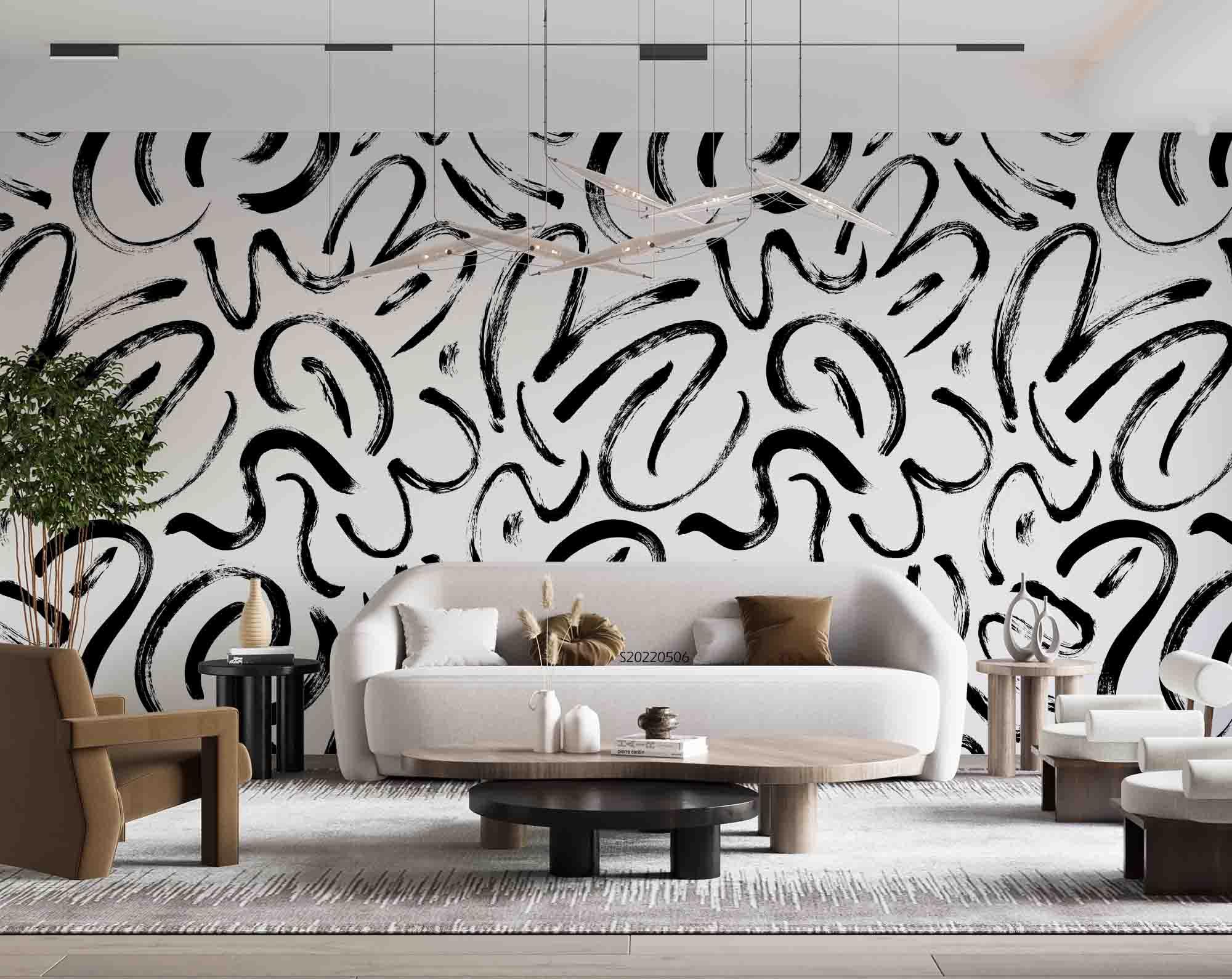 3D Abstract Black White Line Pattern Wall Mural Wallpaper GD 4595- Jess Art Decoration