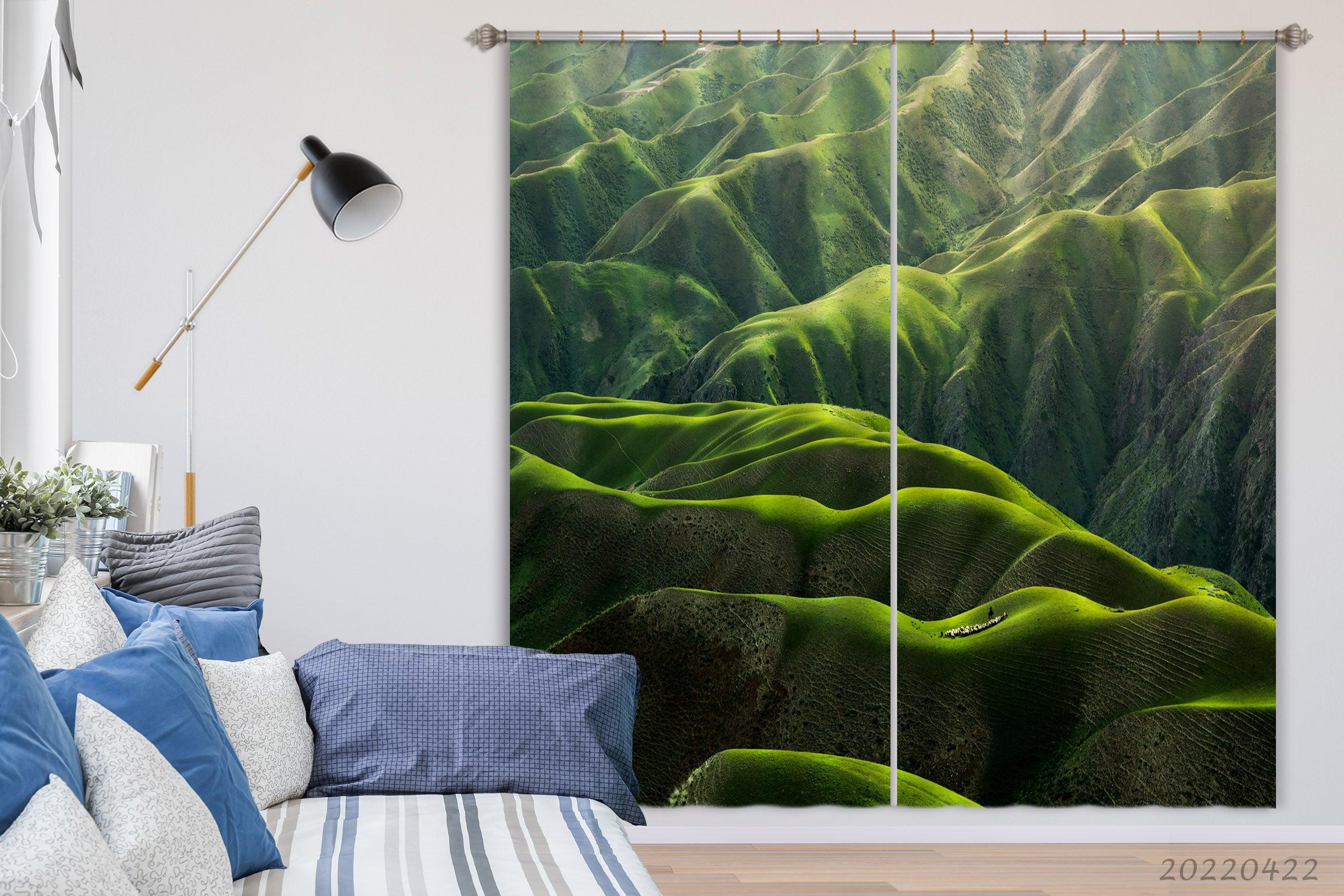 3D Landscape Mountain Green Vegetation Curtains and Drapes GD 4198- Jess Art Decoration