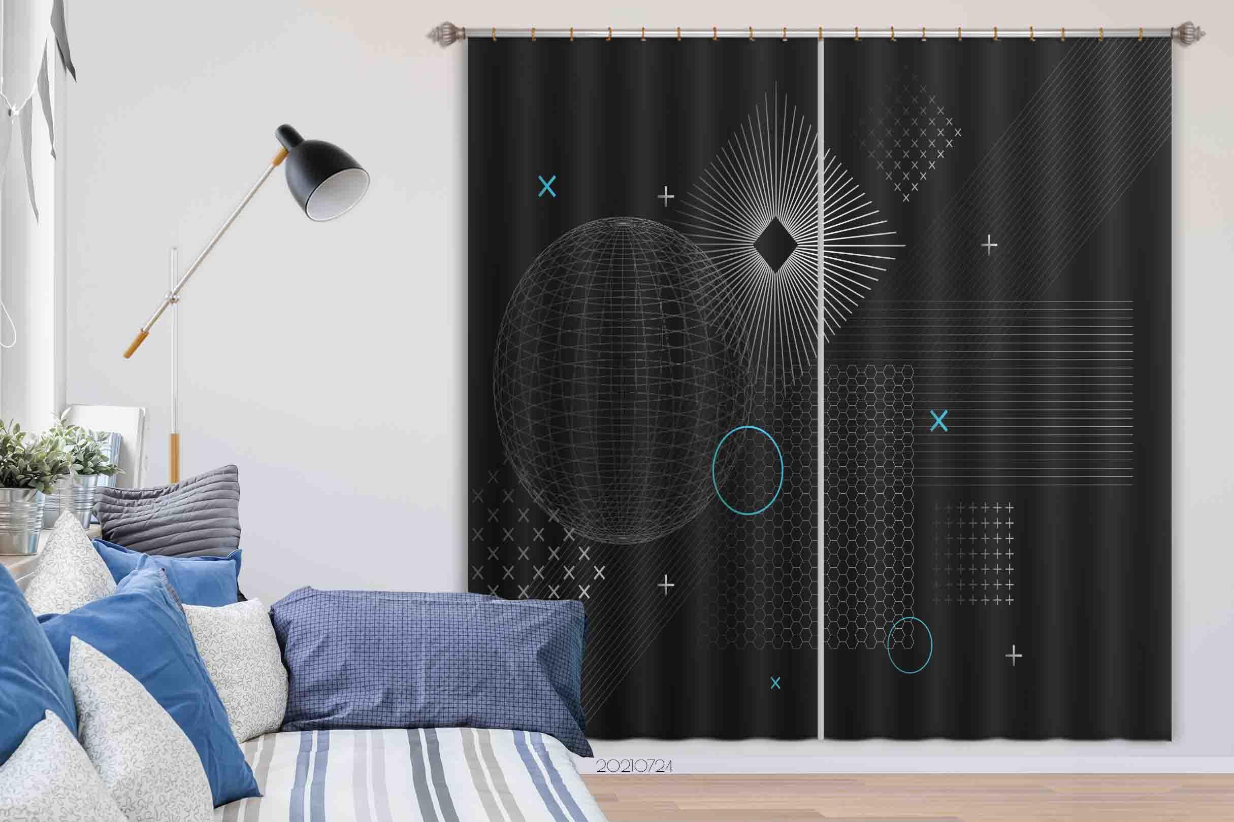 3D Abstract Black Geometry Curtains and Drapes LQH 51- Jess Art Decoration