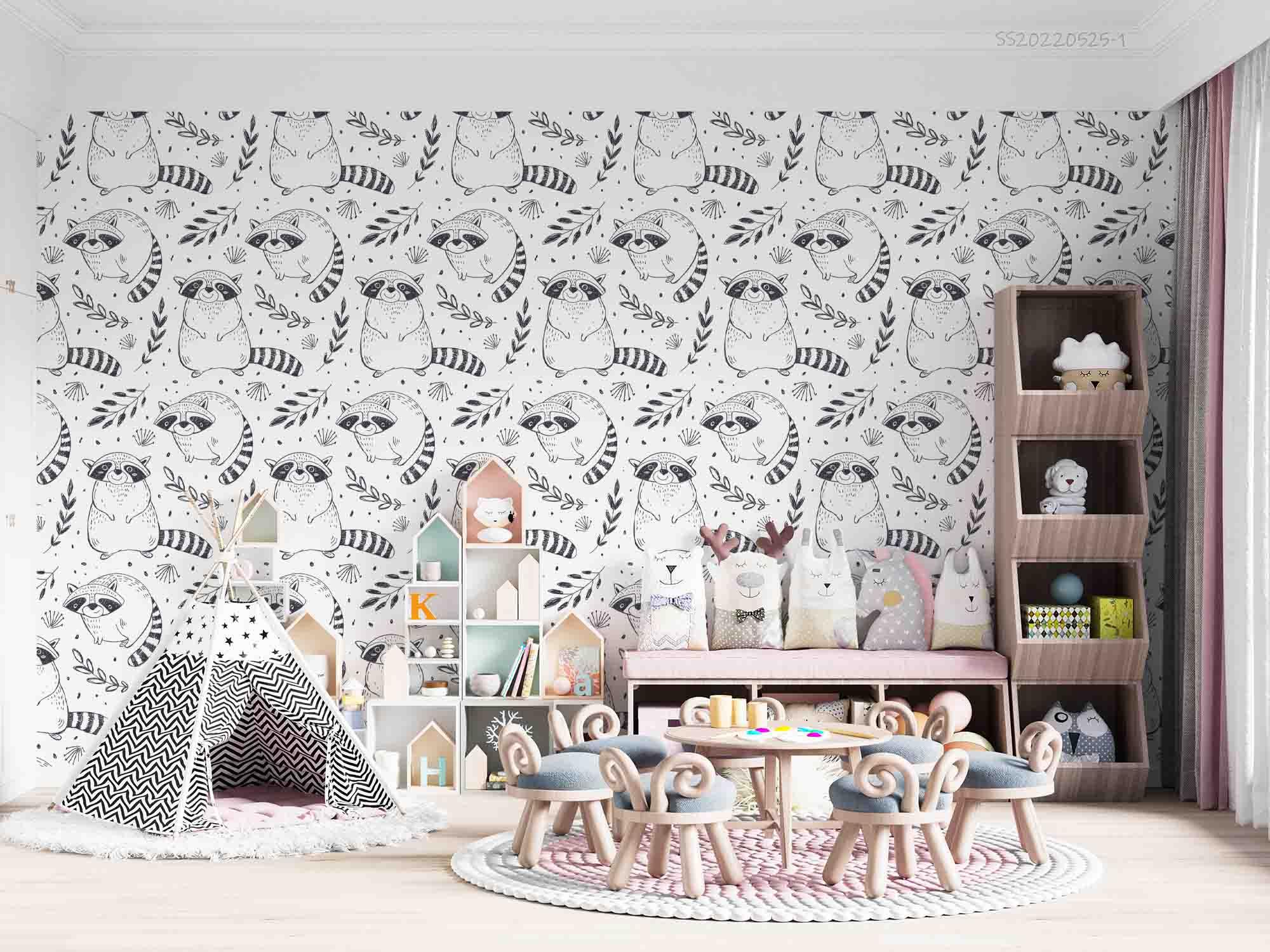 3D Raccoon Plant Leaf Wall Mural Wallpaper GD 4730- Jess Art Decoration